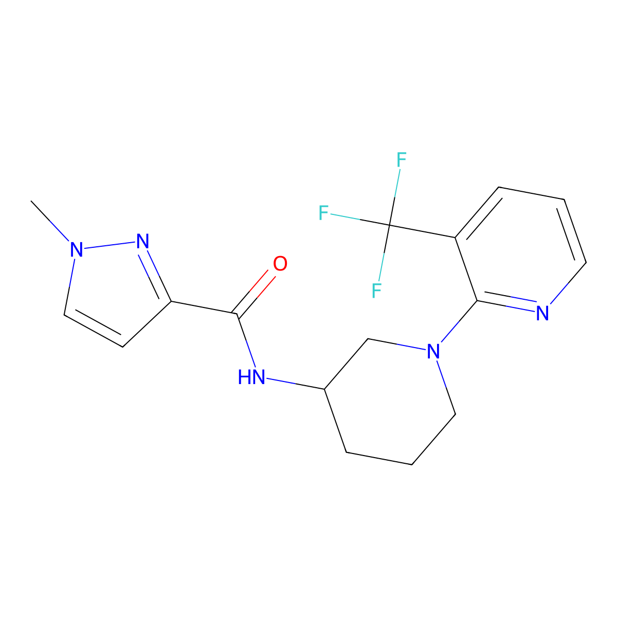 1-methyl-N-{1-[3-(trifluoromethyl)pyridin-2-yl]piperidin-3-yl}-1H-pyrazole-3-carboxamide molecular structure, CAS 3054413-49-6