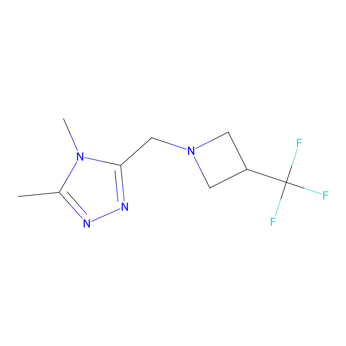 3,4-dimethyl-5-{[3-(trifluoromethyl)azetidin-1-yl]methyl}-4H-1,2,4-triazole molecular structure, CAS 3054413-52-1