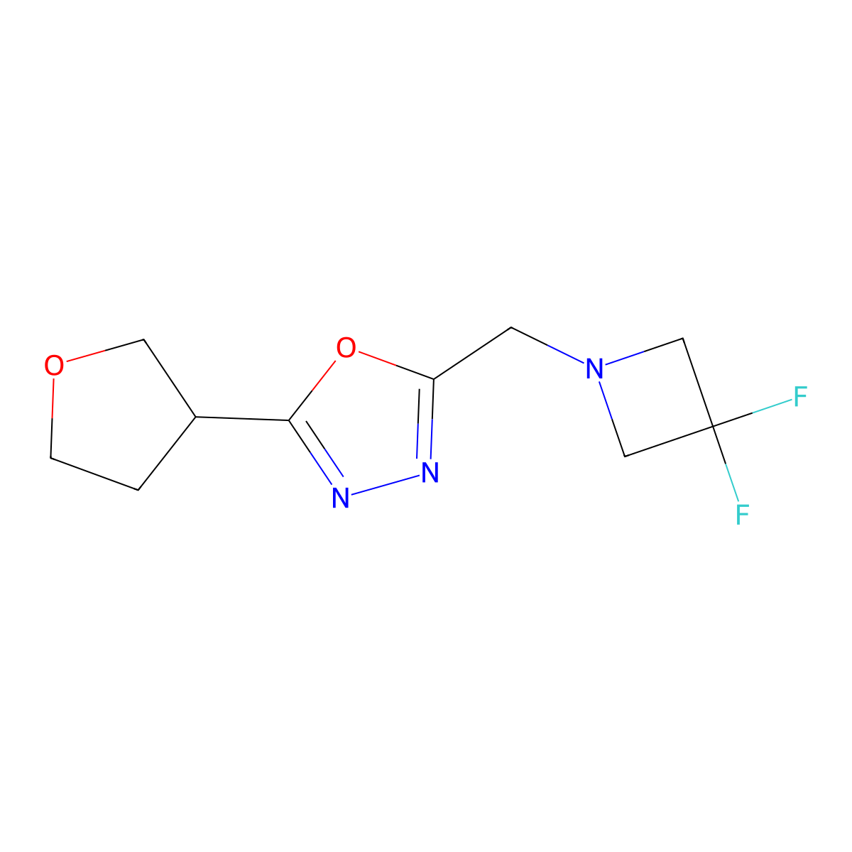 2-[(3,3-Difluoroazetidin-1-yl)methyl]-5-(oxolan-3-yl)-1,3,4-oxadiazole molecular structure, CAS 3054413-56-5