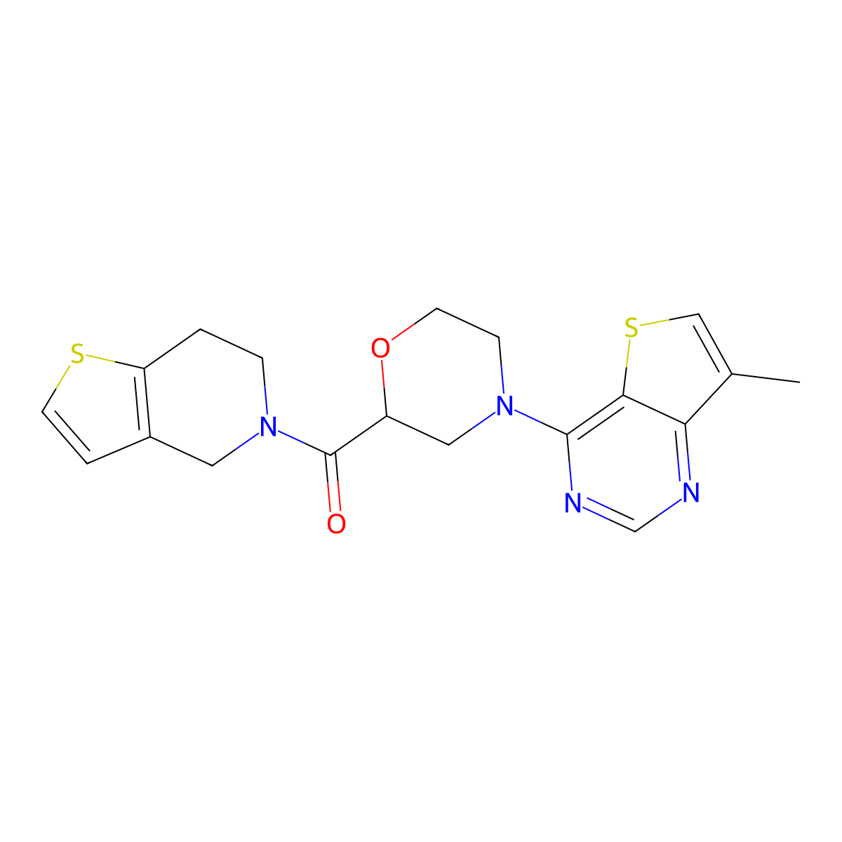 4-{7-methylthieno[3,2-d]pyrimidin-4-yl}-2-{4H,5H,6H,7H-thieno[3,2-c]pyridine-5-carbonyl}morpholine molecular structure, CAS 3054413-57-6