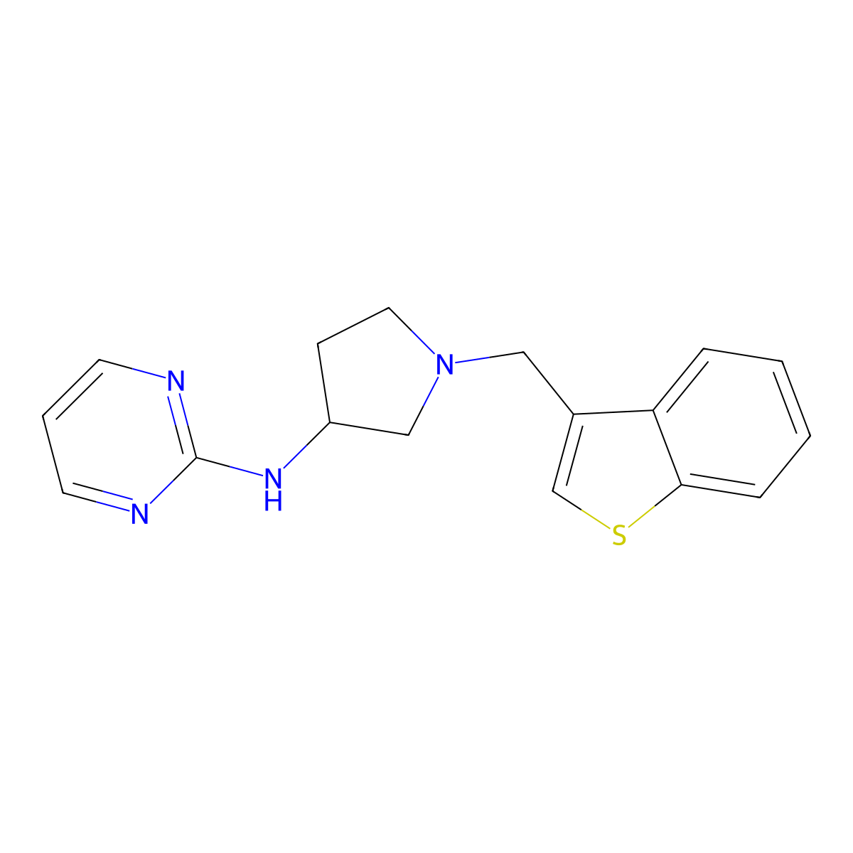 N-{1-[(1-benzothiophen-3-yl)methyl]pyrrolidin-3-yl}pyrimidin-2-amine molecular structure, CAS 3054413-63-4
