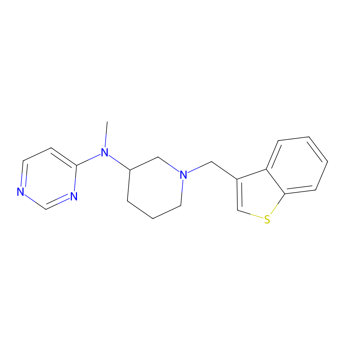 N-{1-[(1-benzothiophen-3-yl)methyl]piperidin-3-yl}-N-methylpyrimidin-4-amine molecular structure, CAS 3054413-64-5