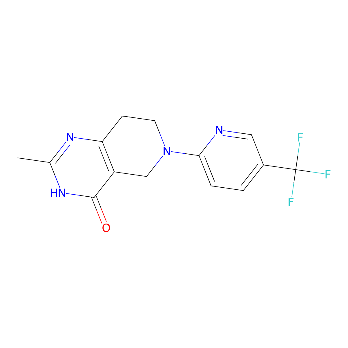 2-methyl-6-[5-(trifluoromethyl)pyridin-2-yl]-3H,4H,5H,6H,7H,8H-pyrido[4,3-d]pyrimidin-4-one molecular structure, CAS 3054413-69-0