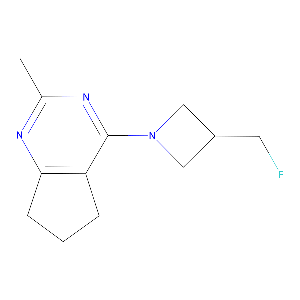 3-(fluoromethyl)-1-{2-methyl-5H,6H,7H-cyclopenta[d]pyrimidin-4-yl}azetidine molecular structure, CAS 3054413-70-3