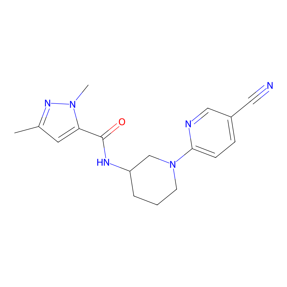 N-[1-(5-cyanopyridin-2-yl)piperidin-3-yl]-1,3-dimethyl-1H-pyrazole-5-carboxamide molecular structure, CAS 3054413-71-4