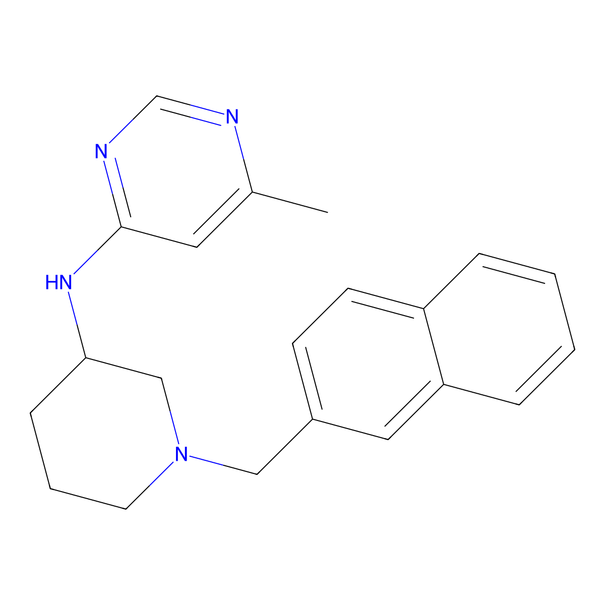 6-methyl-N-{1-[(naphthalen-2-yl)methyl]piperidin-3-yl}pyrimidin-4-amine molecular structure, CAS 3054413-76-9