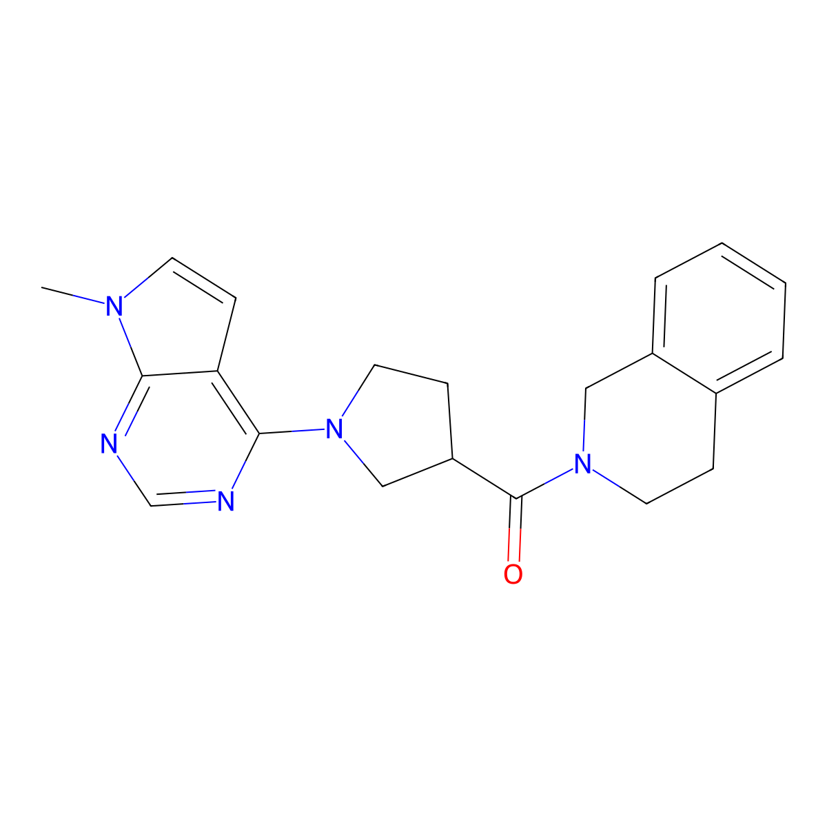2-(1-{7-methyl-7H-pyrrolo[2,3-d]pyrimidin-4-yl}pyrrolidine-3-carbonyl)-1,2,3,4-tetrahydroisoquinoline molecular structure, CAS 3054413-77-0