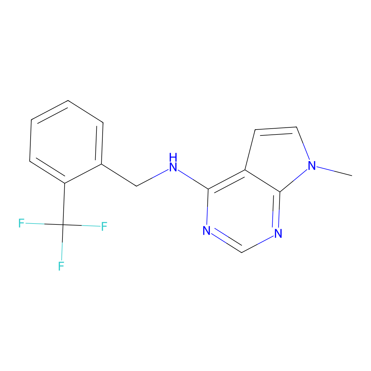 7-methyl-N-{[2-(trifluoromethyl)phenyl]methyl}-7H-pyrrolo[2,3-d]pyrimidin-4-amine molecular structure, CAS 3054413-80-5