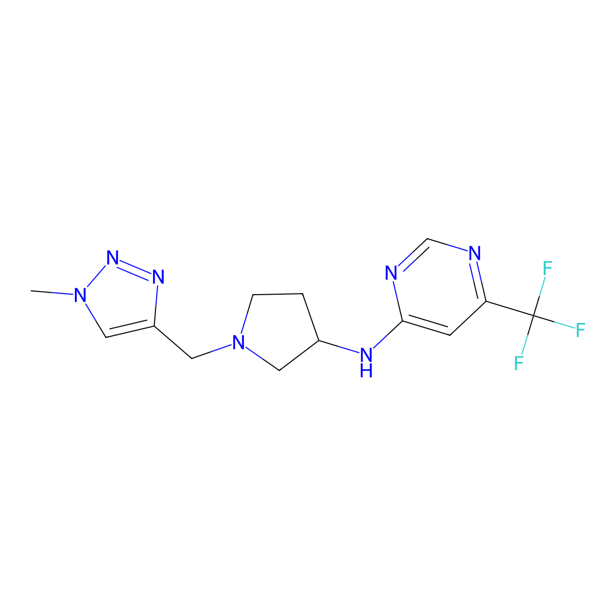 N-{1-[(1-methyl-1H-1,2,3-triazol-4-yl)methyl]pyrrolidin-3-yl}-6-(trifluoromethyl)pyrimidin-4-amine molecular structure, CAS 3054413-82-7