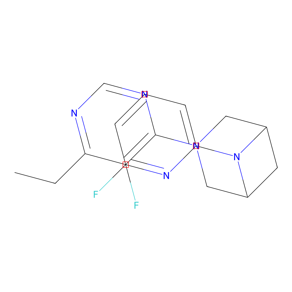 3-(6-Ethyl-5-fluoropyrimidin-4-yl)-6-(6-fluoropyridin-2-yl)-3,6-diazabicyclo[3.1.1]heptane molecular structure, CAS 3054413-89-4