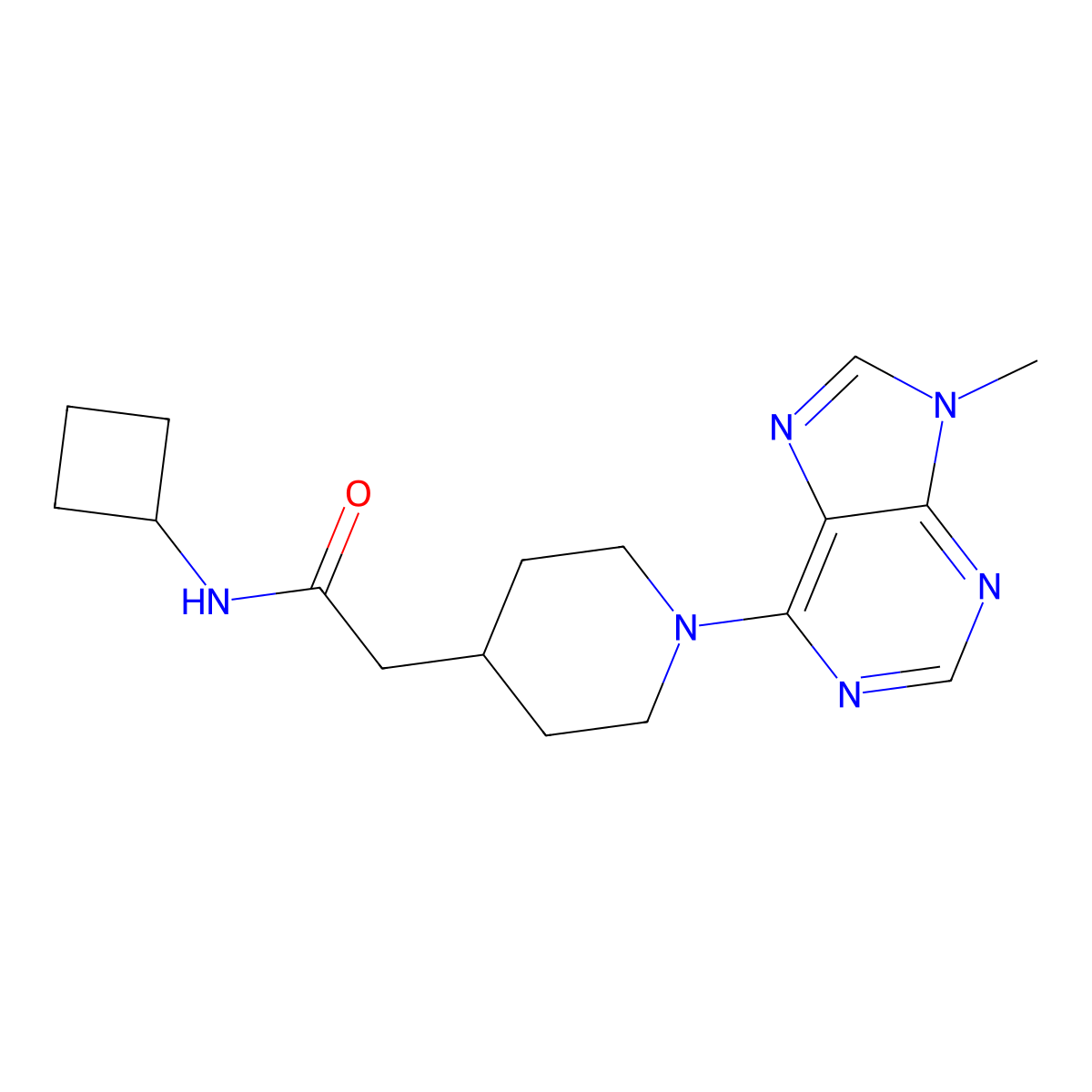 N-cyclobutyl-2-[1-(9-methyl-9H-purin-6-yl)piperidin-4-yl]acetamide molecular structure, CAS 3054413-91-8