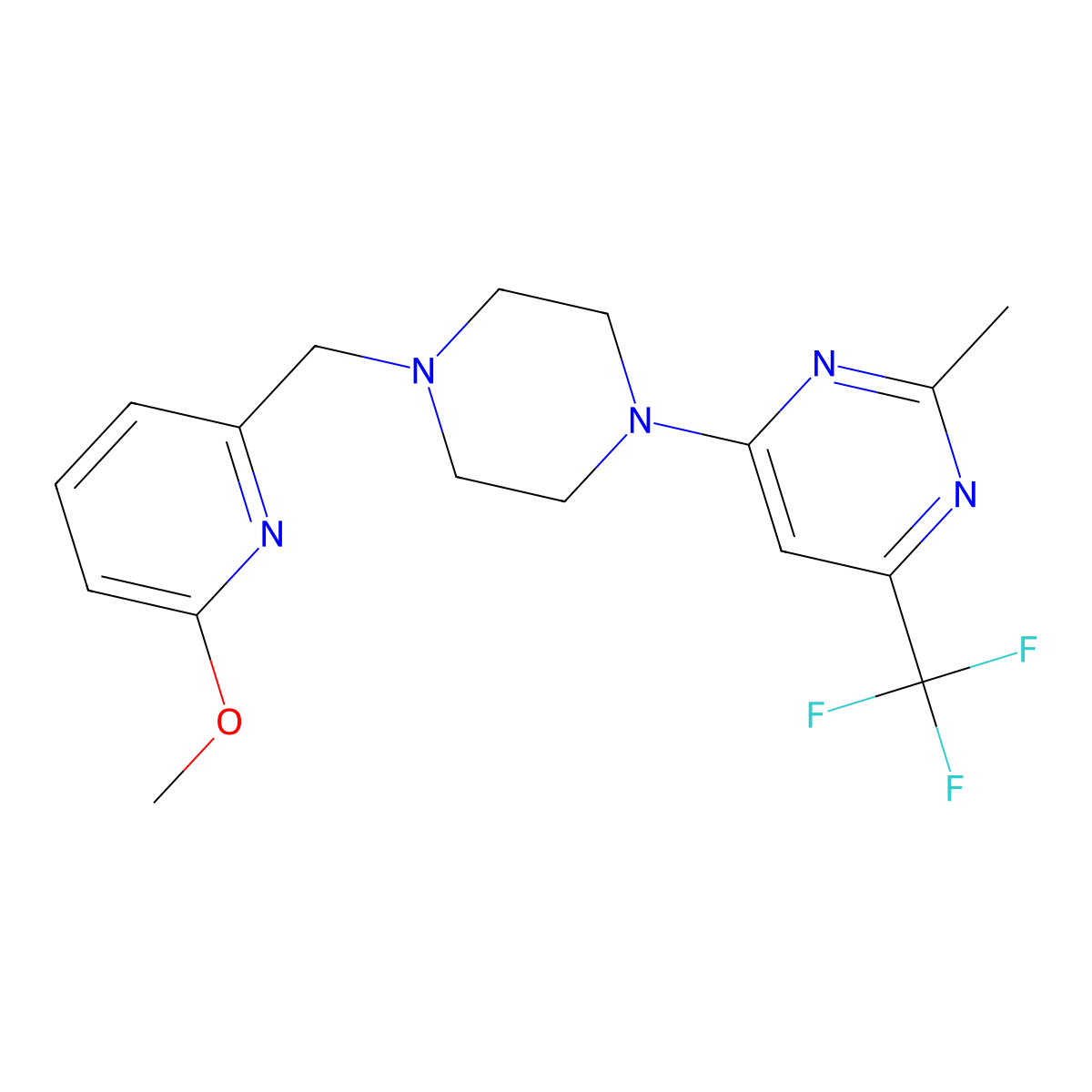 4-{4-[(6-Methoxypyridin-2-yl)methyl]piperazin-1-yl}-2-methyl-6-(trifluoromethyl)pyrimidine molecular structure, CAS 3054413-96-3