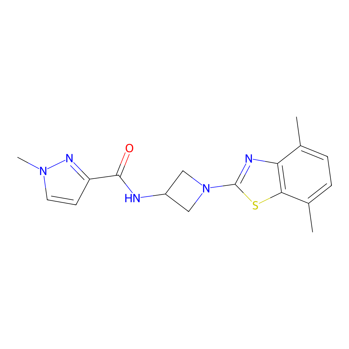 N-[1-(4,7-dimethyl-1,3-benzothiazol-2-yl)azetidin-3-yl]-1-methyl-1H-pyrazole-3-carboxamide molecular structure, CAS 3054414-01-3