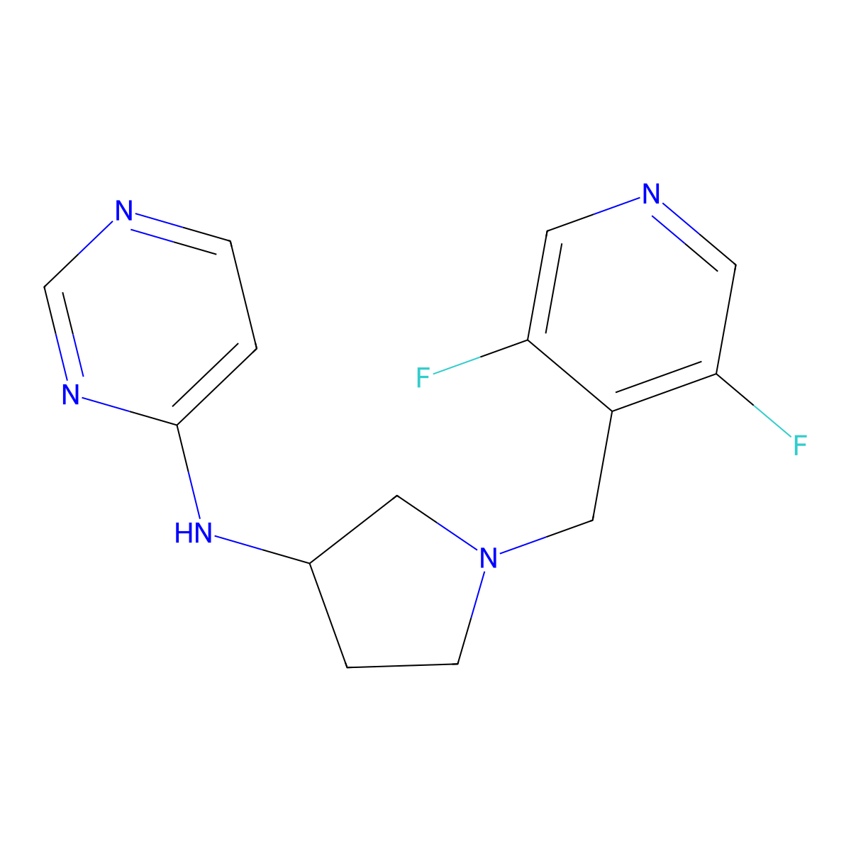 N-{1-[(3,5-difluoropyridin-4-yl)methyl]pyrrolidin-3-yl}pyrimidin-4-amine molecular structure, CAS 3054414-02-4