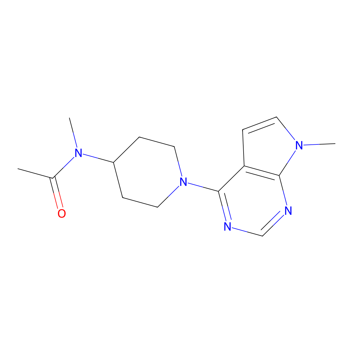 N-methyl-N-(1-{7-methyl-7H-pyrrolo[2,3-d]pyrimidin-4-yl}piperidin-4-yl)acetamide molecular structure, CAS 3054414-08-0