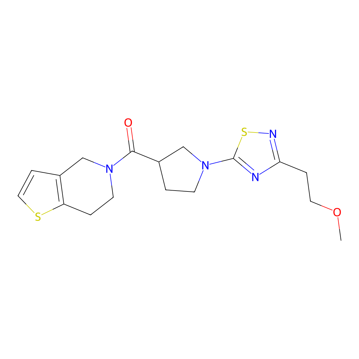 3-(2-methoxyethyl)-5-(3-{4H,5H,6H,7H-thieno[3,2-c]pyridine-5-carbonyl}pyrrolidin-1-yl)-1,2,4-thiadiazole molecular structure, CAS 3054414-12-6