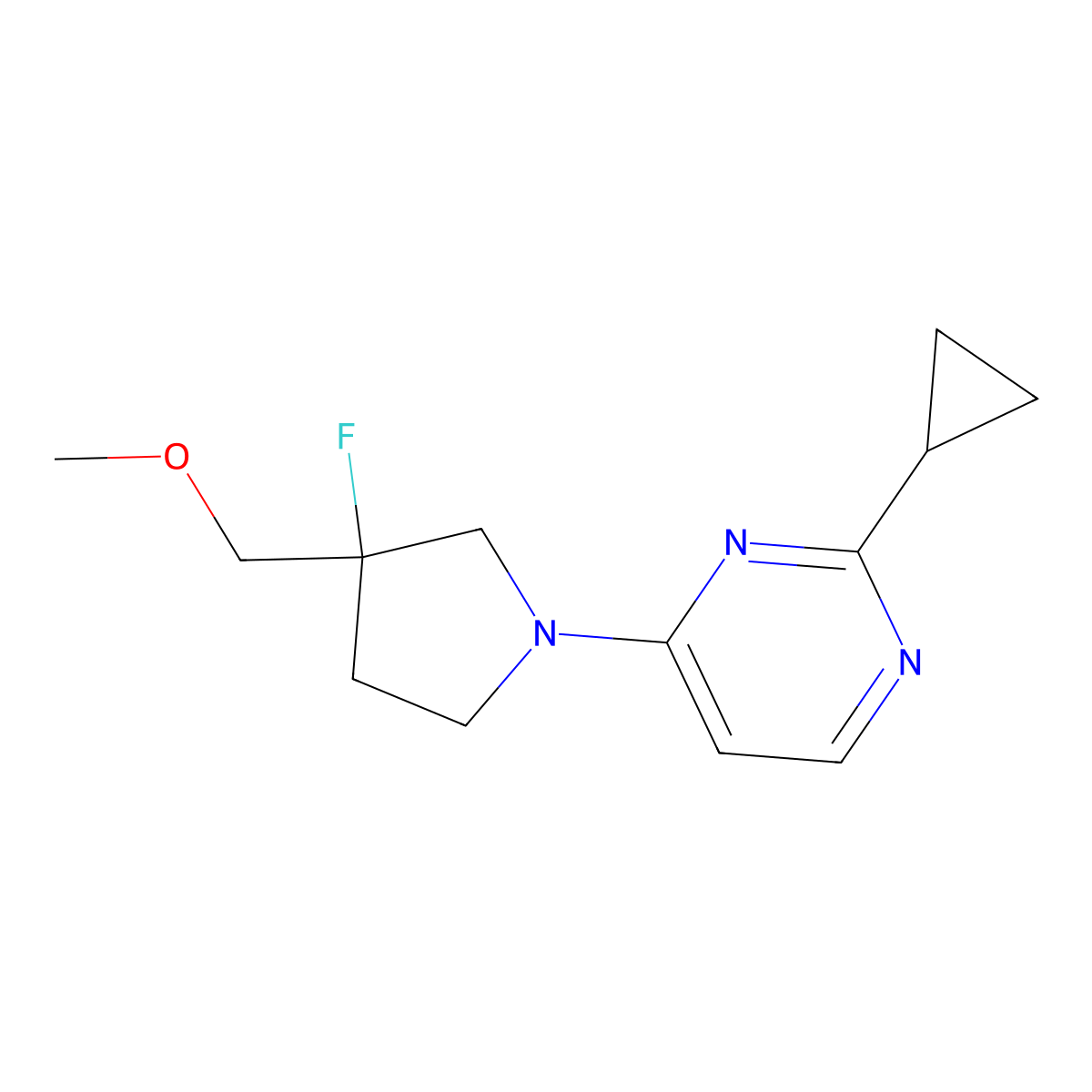 2-Cyclopropyl-4-[3-fluoro-3-(methoxymethyl)pyrrolidin-1-yl]pyrimidine molecular structure, CAS 3054414-15-9