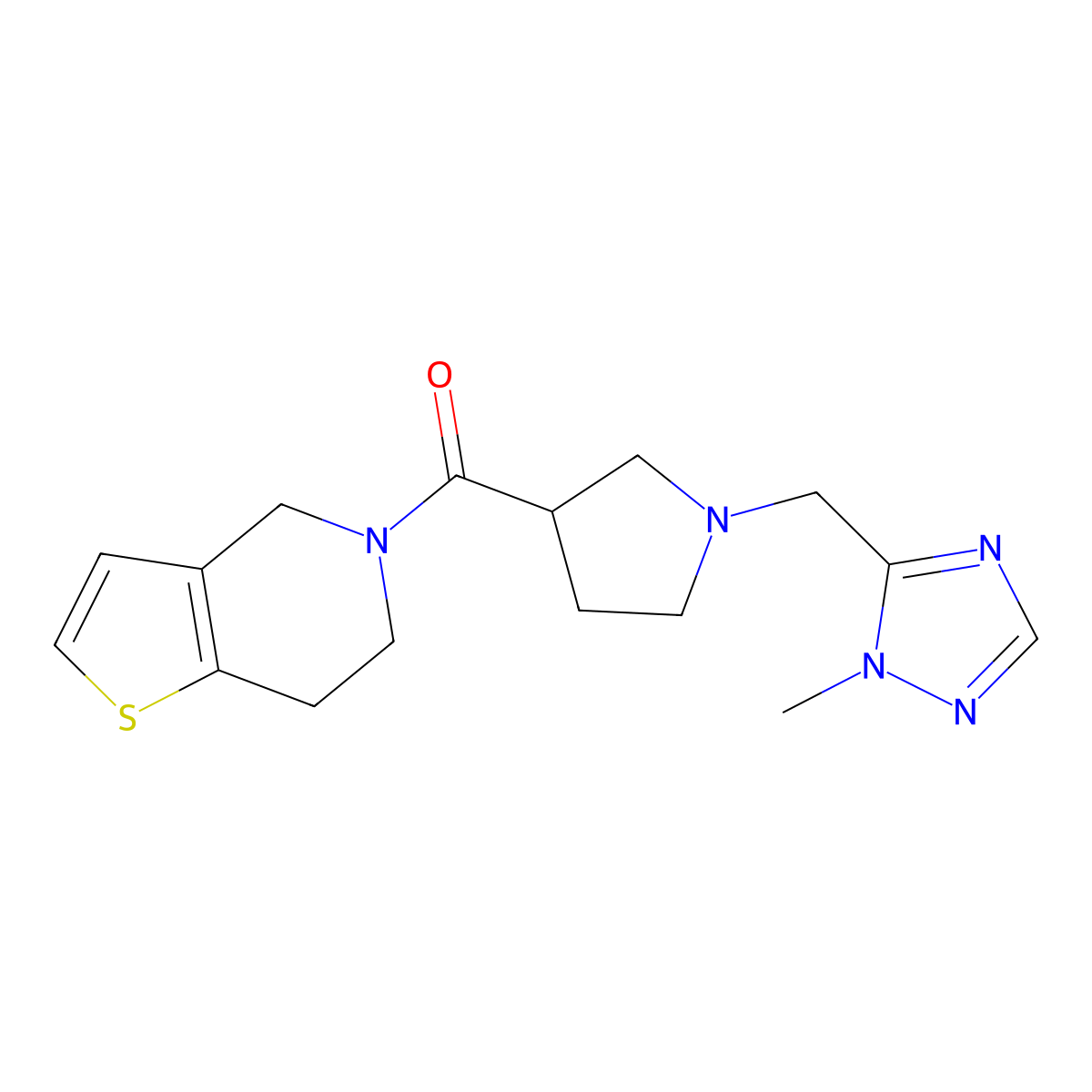 1-methyl-5-[(3-{4H,5H,6H,7H-thieno[3,2-c]pyridine-5-carbonyl}pyrrolidin-1-yl)methyl]-1H-1,2,4-triazole molecular structure, CAS 3054414-17-1