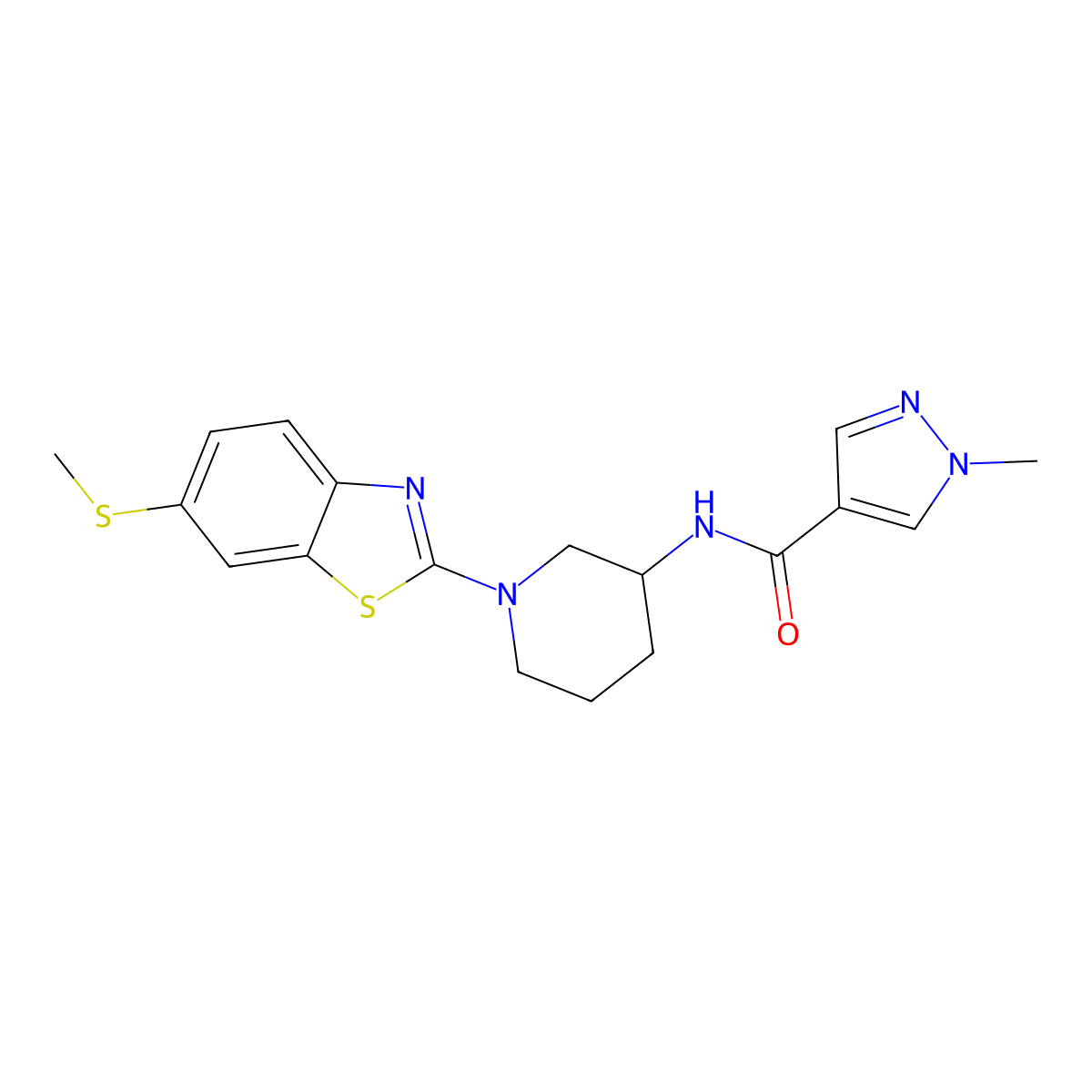 1-methyl-N-{1-[6-(methylsulfanyl)-1,3-benzothiazol-2-yl]piperidin-3-yl}-1H-pyrazole-4-carboxamide molecular structure, CAS 3054414-18-2