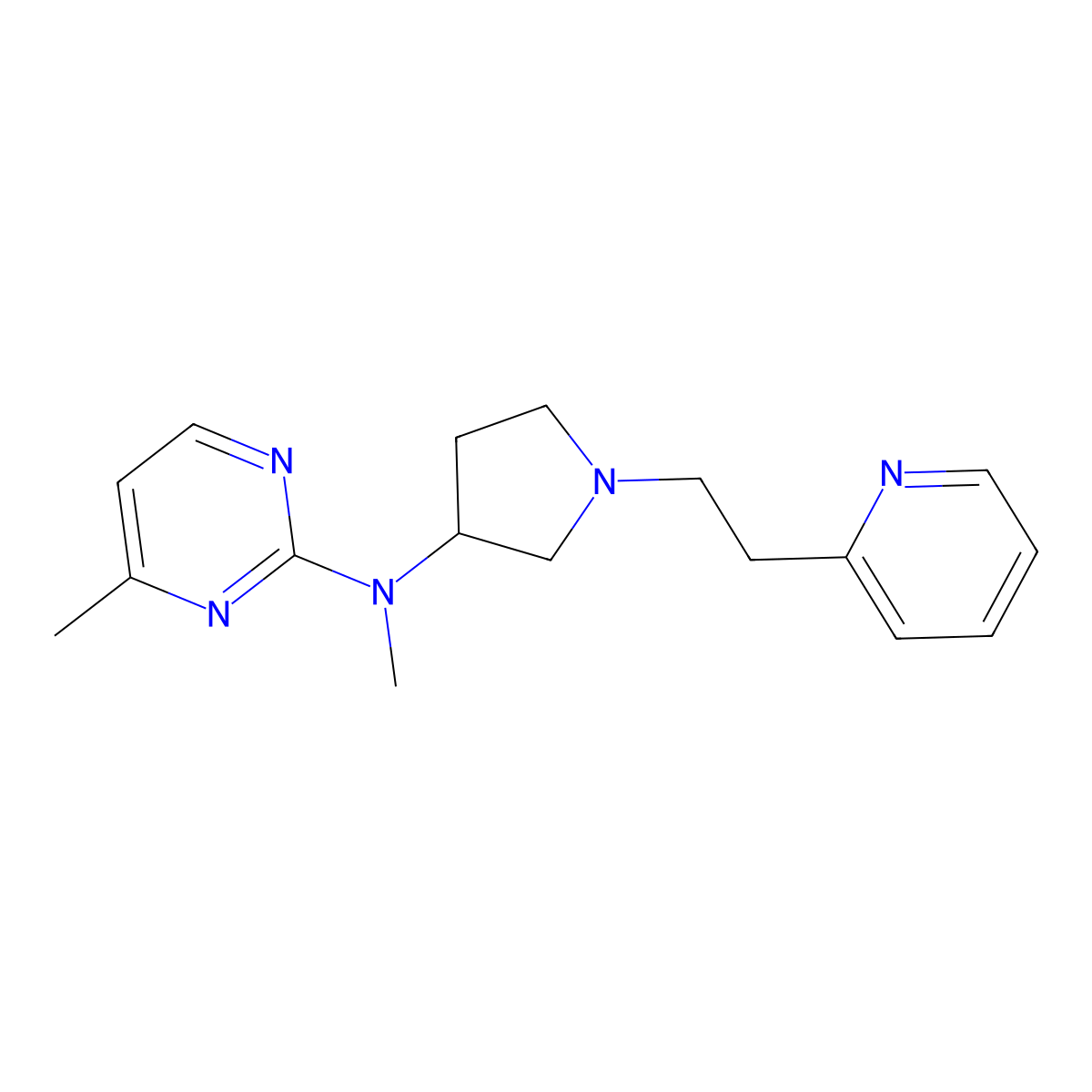 N,4-dimethyl-N-{1-[2-(pyridin-2-yl)ethyl]pyrrolidin-3-yl}pyrimidin-2-amine molecular structure, CAS 3054414-23-9