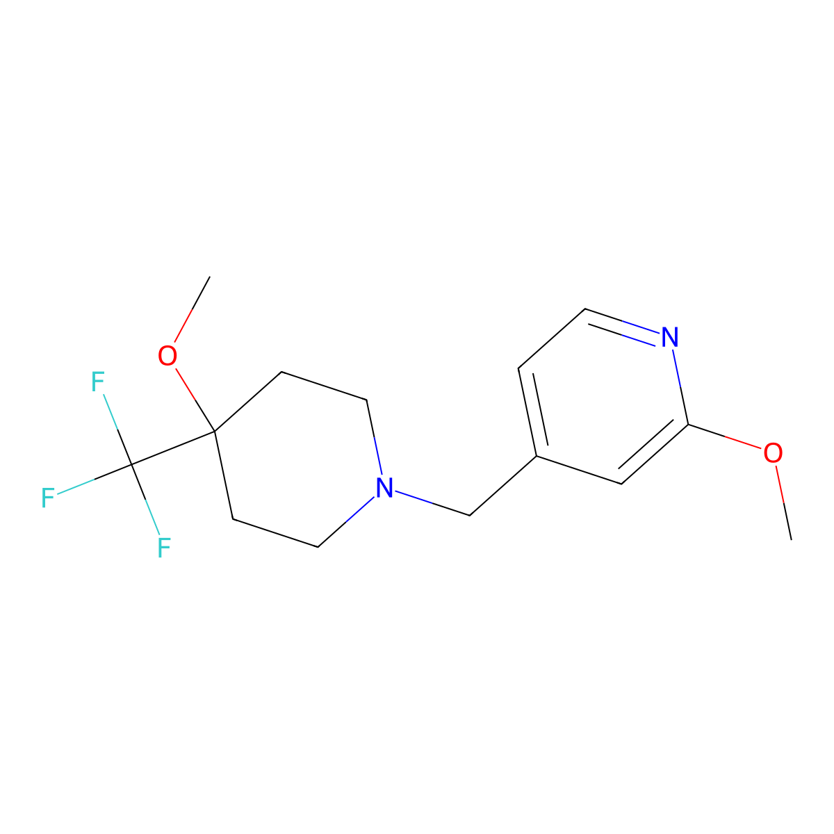 2-Methoxy-4-{[4-methoxy-4-(trifluoromethyl)piperidin-1-yl]methyl}pyridine molecular structure, CAS 3054414-24-0