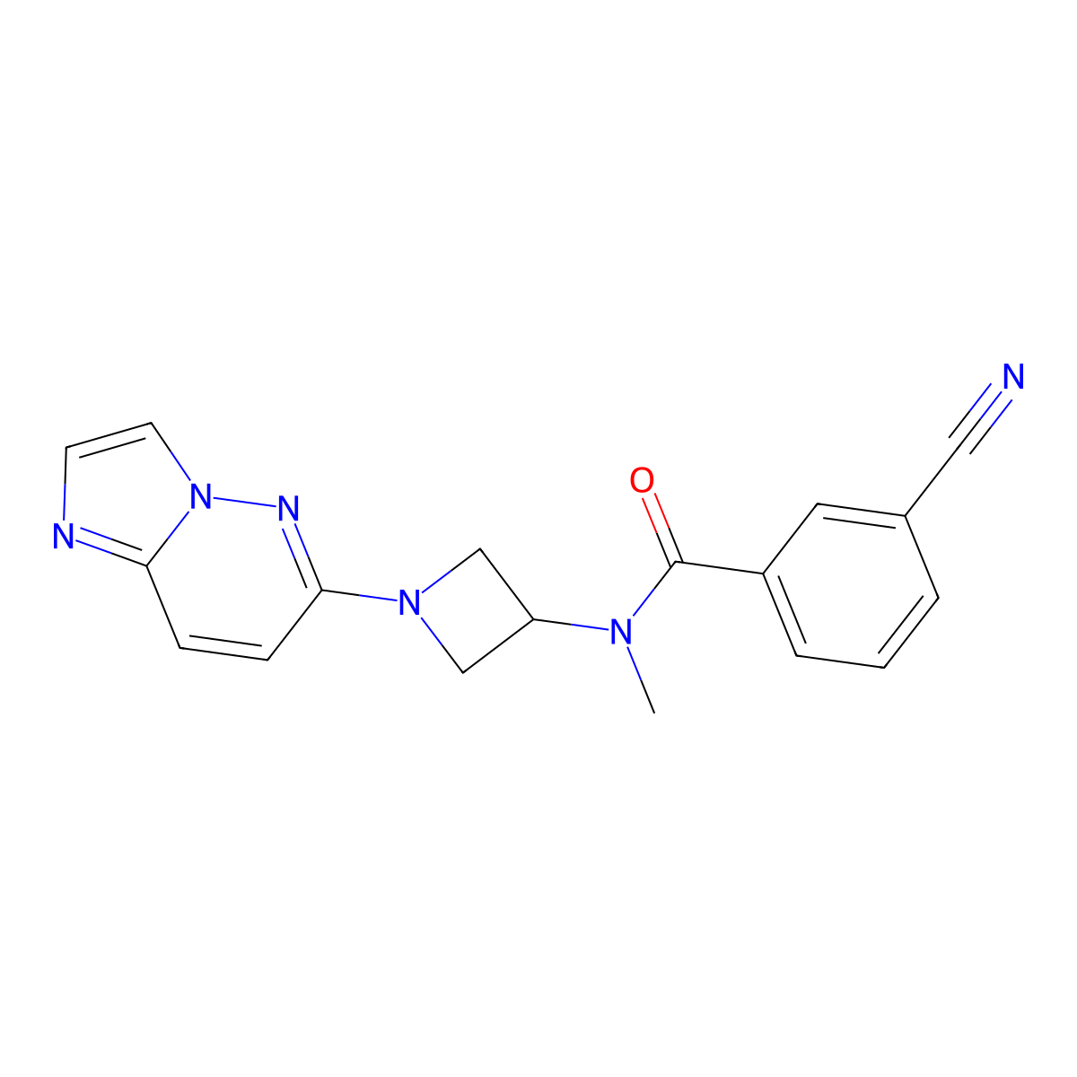 3-cyano-N-(1-{imidazo[1,2-b]pyridazin-6-yl}azetidin-3-yl)-N-methylbenzamide molecular structure, CAS 3054414-25-1