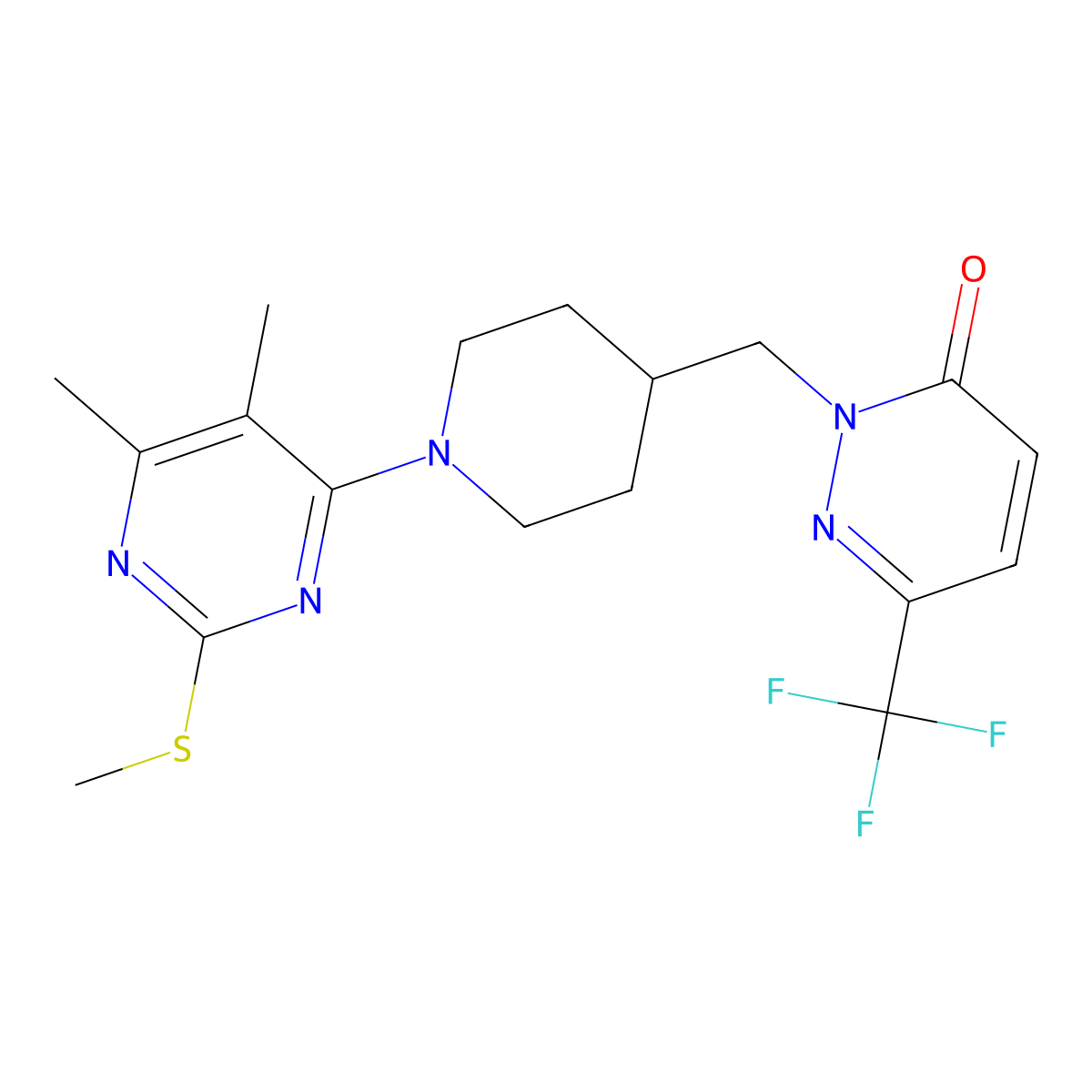 2-({1-[5,6-Dimethyl-2-(methylsulfanyl)pyrimidin-4-yl]piperidin-4-yl}methyl)-6-(trifluoromethyl)-2,3-dihydropyridazin-3-one molecular structure, CAS 3054414-26-2