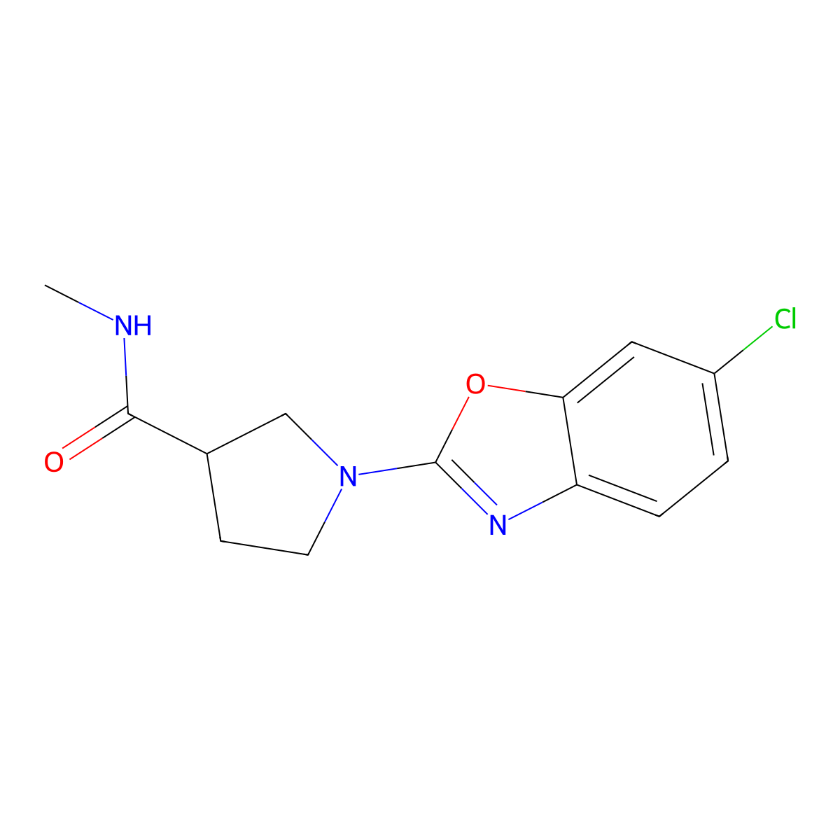 1-(6-chloro-1,3-benzoxazol-2-yl)-N-methylpyrrolidine-3-carboxamide molecular structure, CAS 3054414-32-0