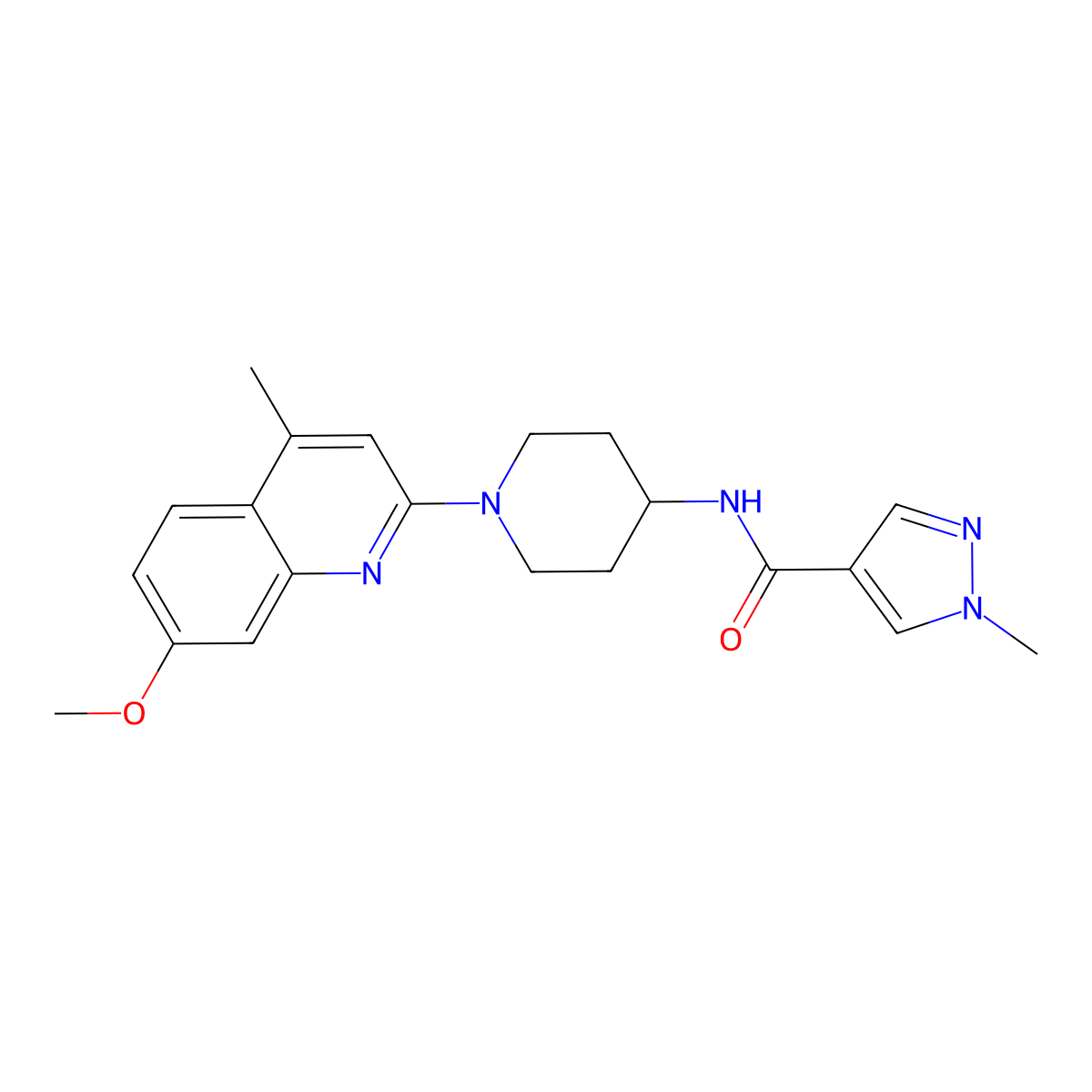 N-[1-(7-methoxy-4-methylquinolin-2-yl)piperidin-4-yl]-1-methyl-1H-pyrazole-4-carboxamide molecular structure, CAS 3054414-34-2