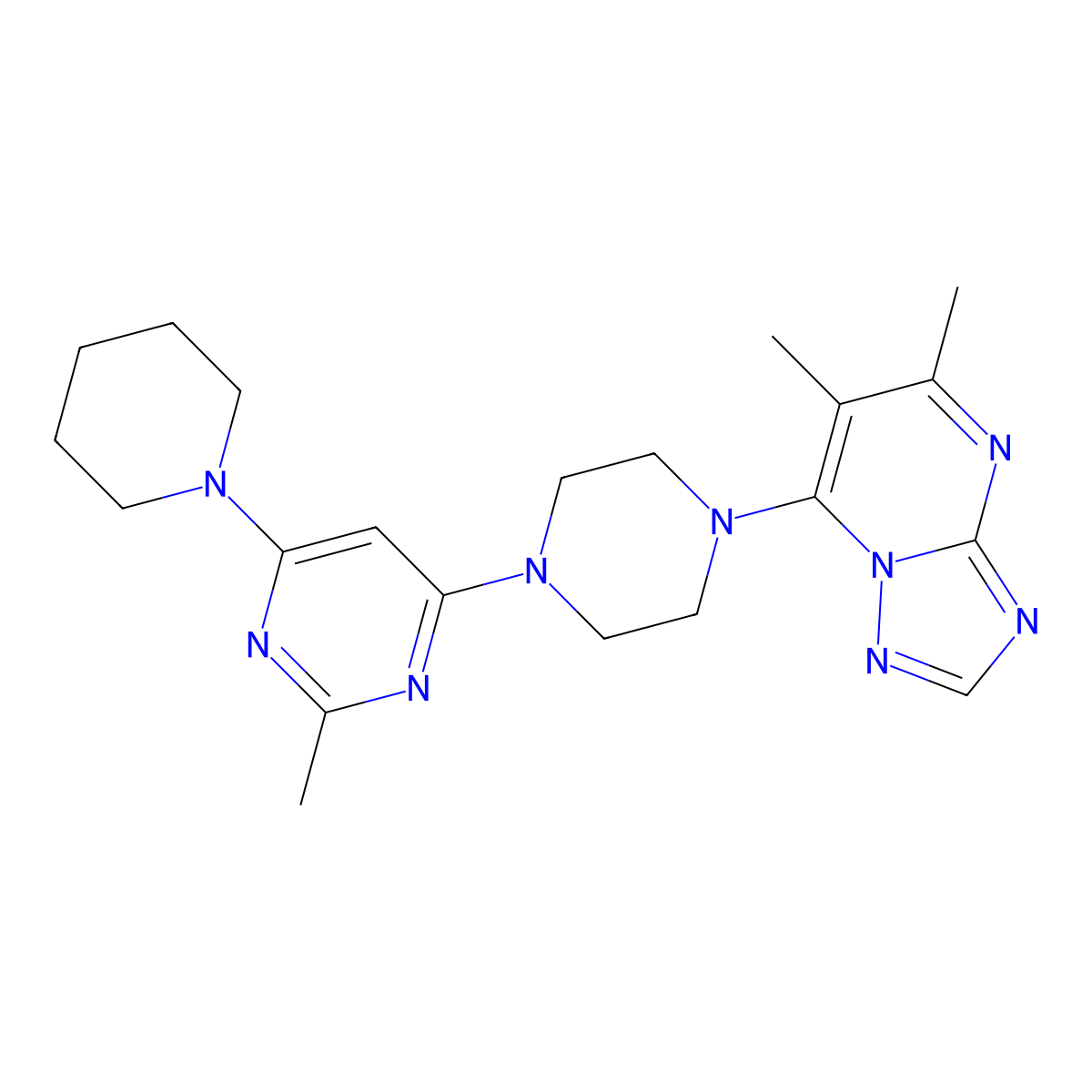 4-(4-{5,6-Dimethyl-[1,2,4]triazolo[1,5-a]pyrimidin-7-yl}piperazin-1-yl)-2-methyl-6-(piperidin-1-yl)pyrimidine molecular structure, CAS 3054414-36-4