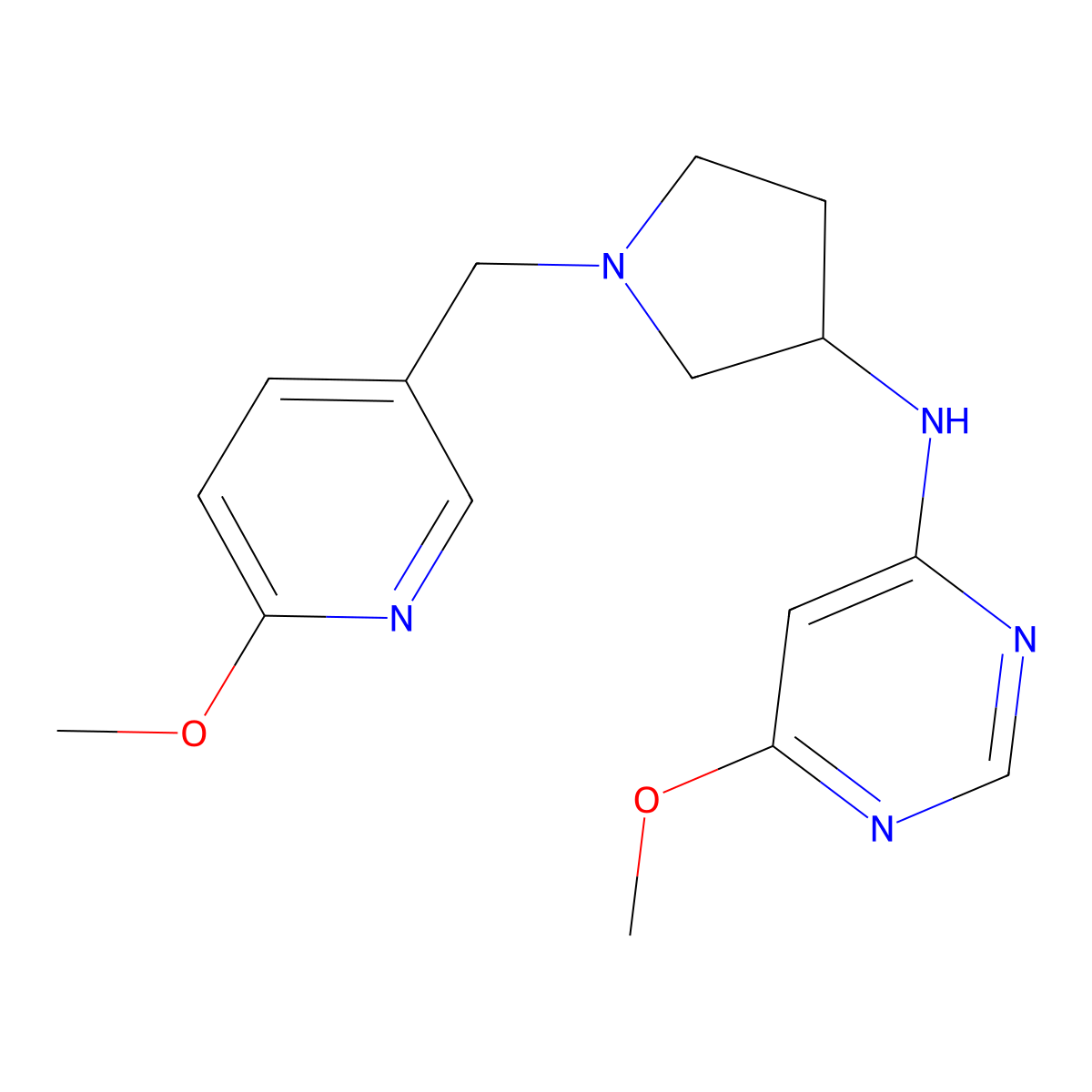 6-methoxy-N-{1-[(6-methoxypyridin-3-yl)methyl]pyrrolidin-3-yl}pyrimidin-4-amine molecular structure, CAS 3054414-38-6
