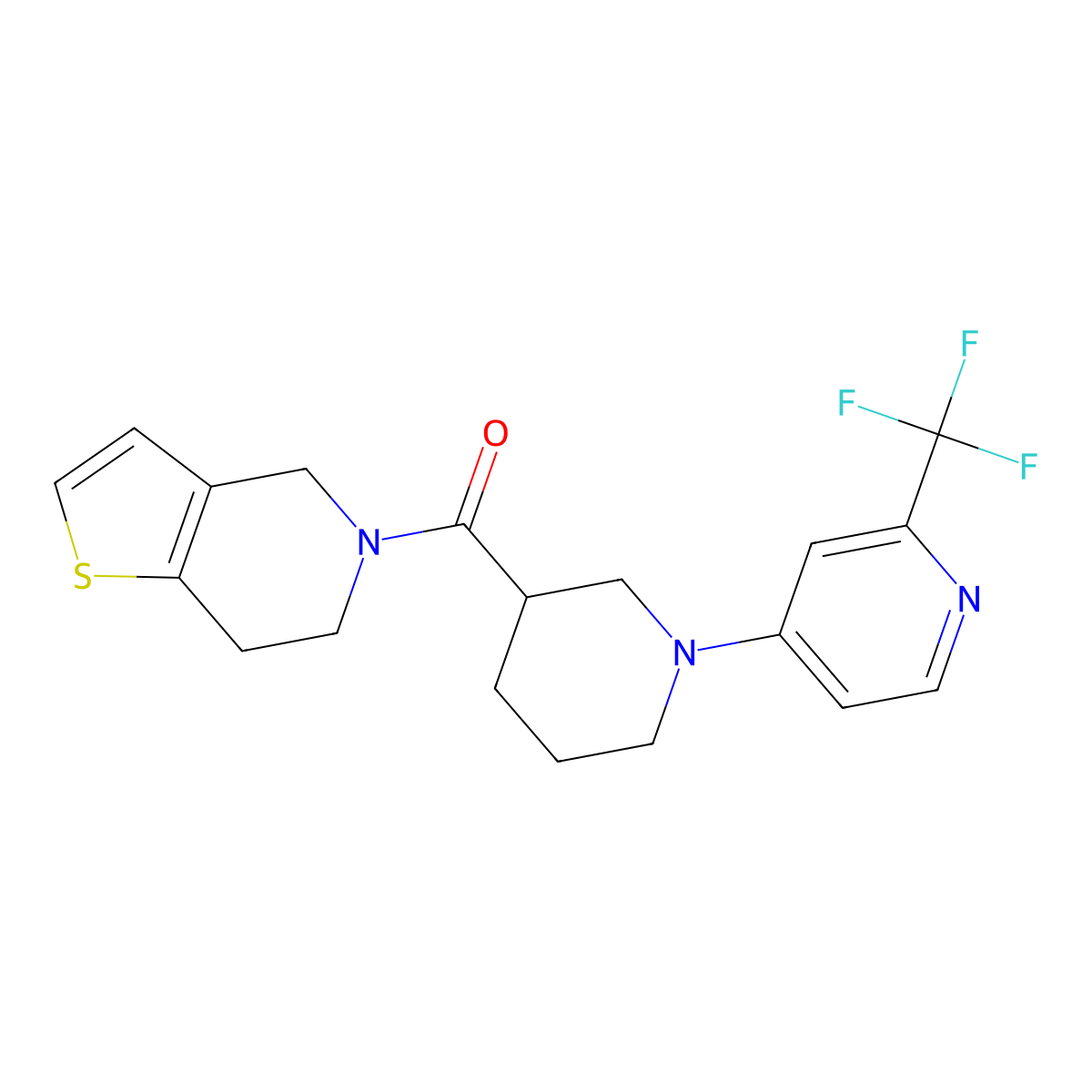 4-(3-{4H,5H,6H,7H-thieno[3,2-c]pyridine-5-carbonyl}piperidin-1-yl)-2-(trifluoromethyl)pyridine molecular structure, CAS 3054414-39-7