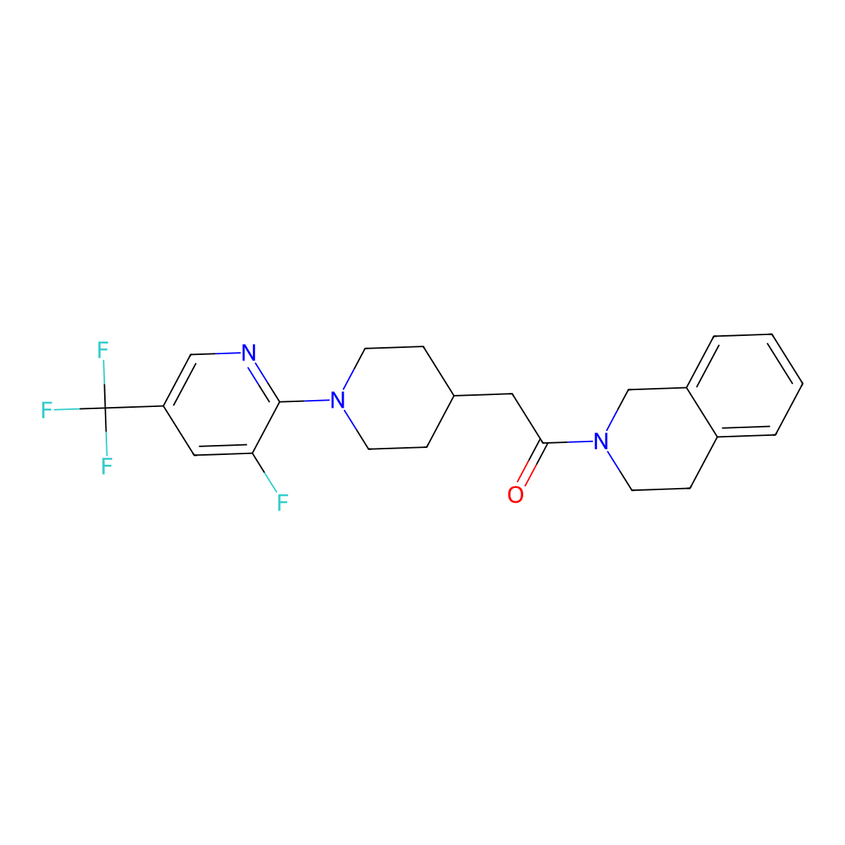 2-{1-[3-Fluoro-5-(trifluoromethyl)pyridin-2-yl]piperidin-4-yl}-1-(1,2,3,4-tetrahydroisoquinolin-2-yl)ethan-1-one molecular structure, CAS 3054414-40-0
