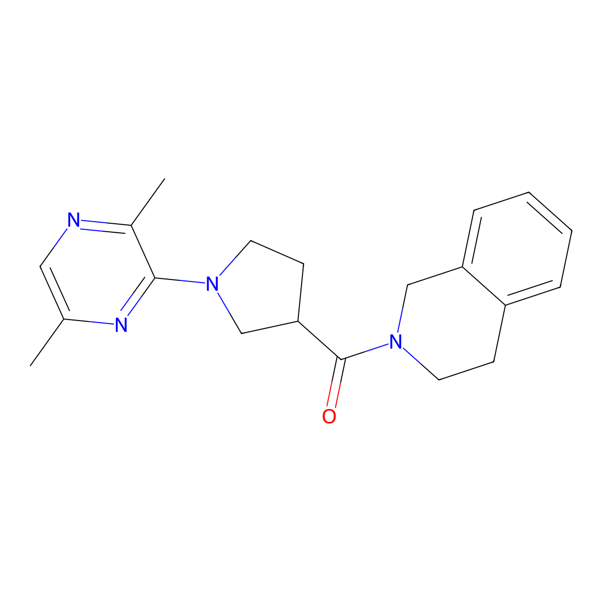2-[1-(3,6-Dimethylpyrazin-2-yl)pyrrolidine-3-carbonyl]-1,2,3,4-tetrahydroisoquinoline molecular structure, CAS 3054414-42-2