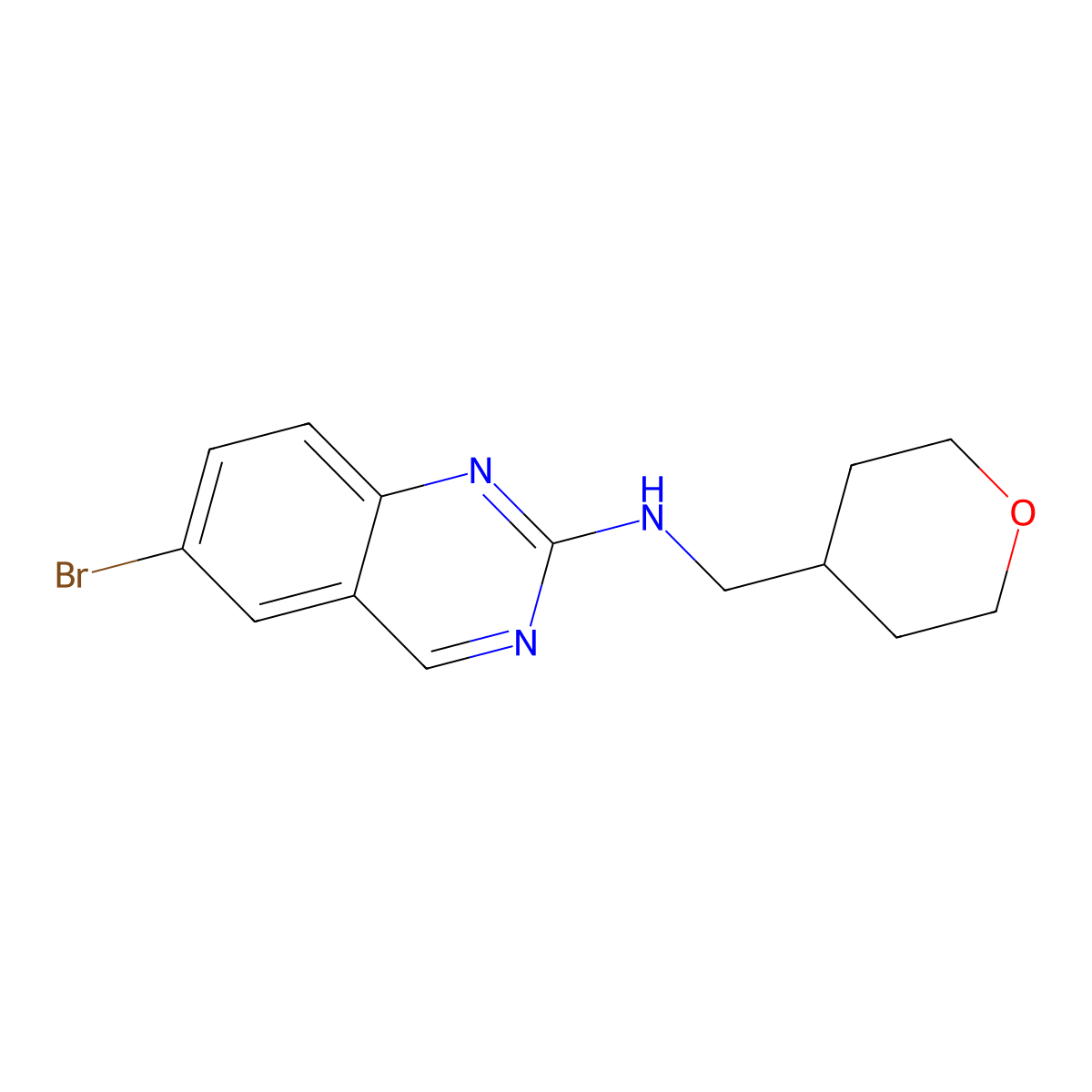 6-bromo-N-[(oxan-4-yl)methyl]quinazolin-2-amine molecular structure, CAS 3054414-46-6