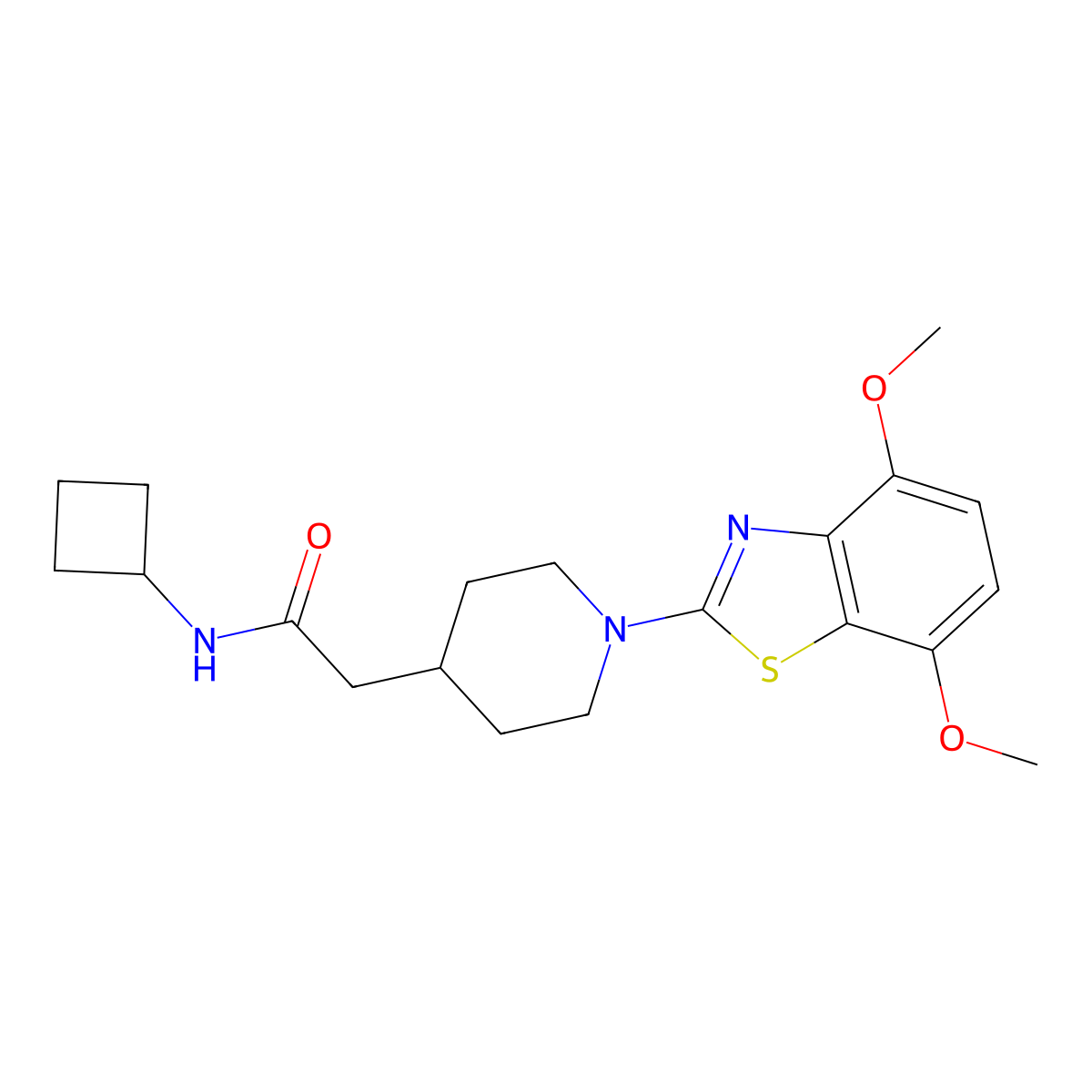 N-cyclobutyl-2-[1-(4,7-dimethoxy-1,3-benzothiazol-2-yl)piperidin-4-yl]acetamide molecular structure, CAS 3054414-47-7