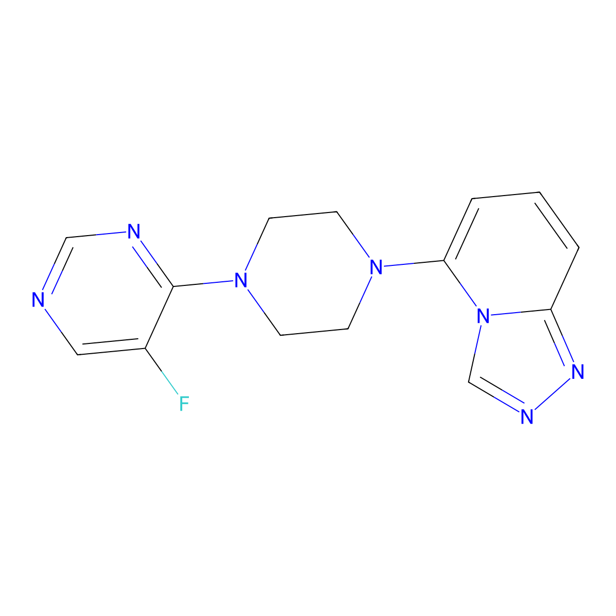 5-Fluoro-4-(4-{[1,2,4]triazolo[4,3-a]pyridin-5-yl}piperazin-1-yl)pyrimidine molecular structure, CAS 3054414-50-2