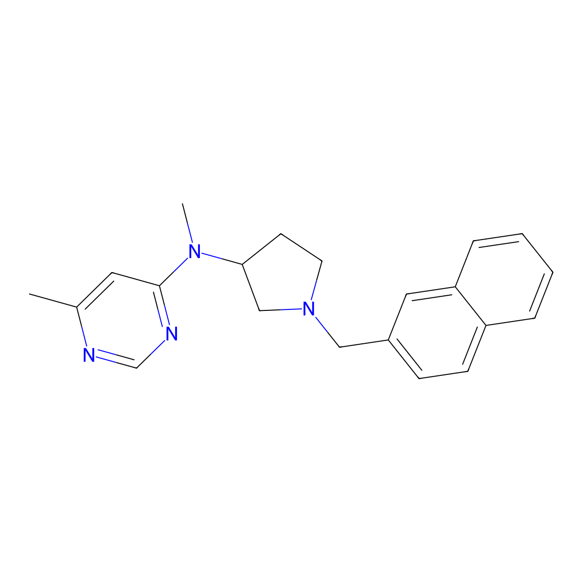 N,6-dimethyl-N-[1-(naphthalen-2-ylmethyl)pyrrolidin-3-yl]pyrimidin-4-amine molecular structure, CAS 3054414-51-3