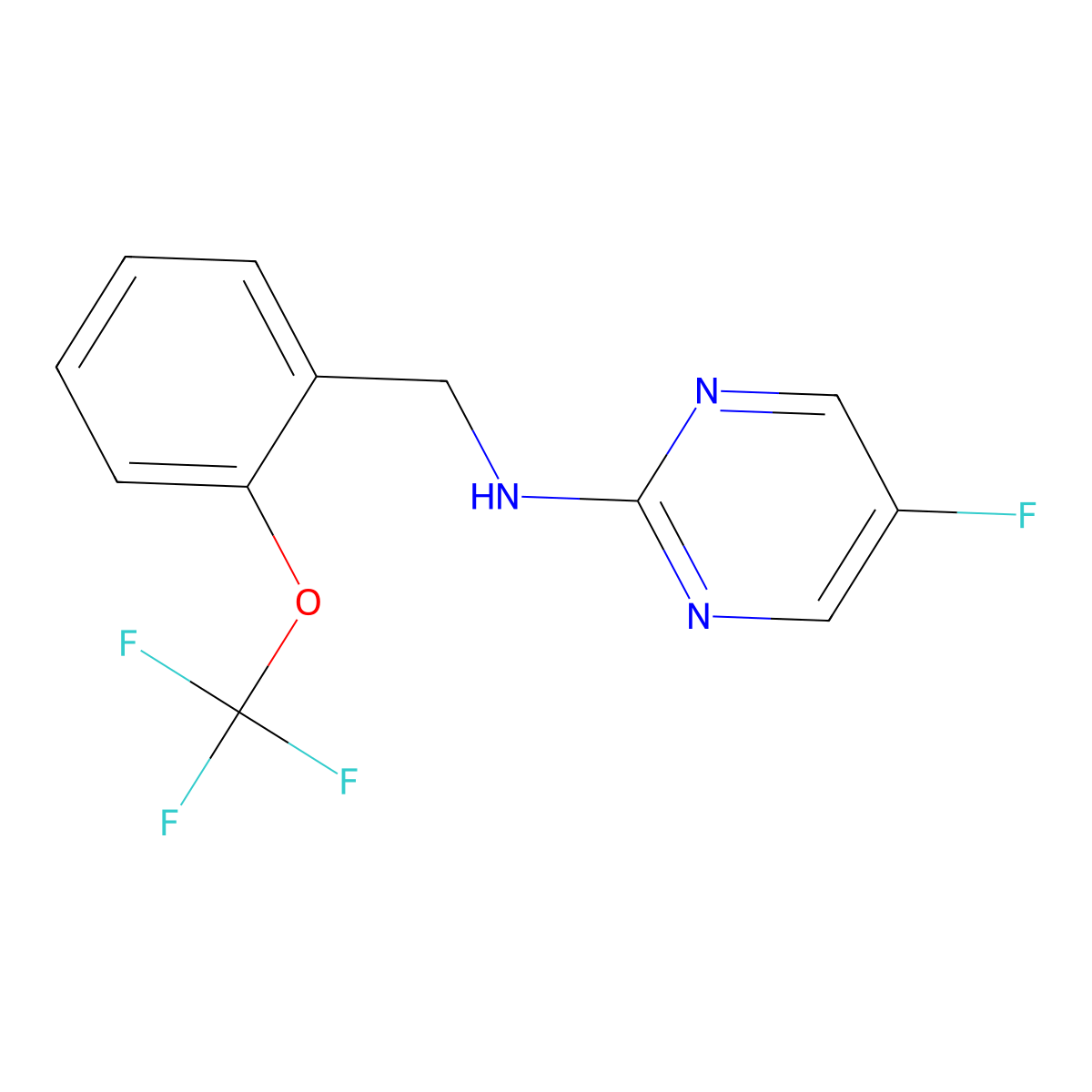 5-fluoro-N-{[2-(trifluoromethoxy)phenyl]methyl}pyrimidin-2-amine molecular structure, CAS 3054414-52-4