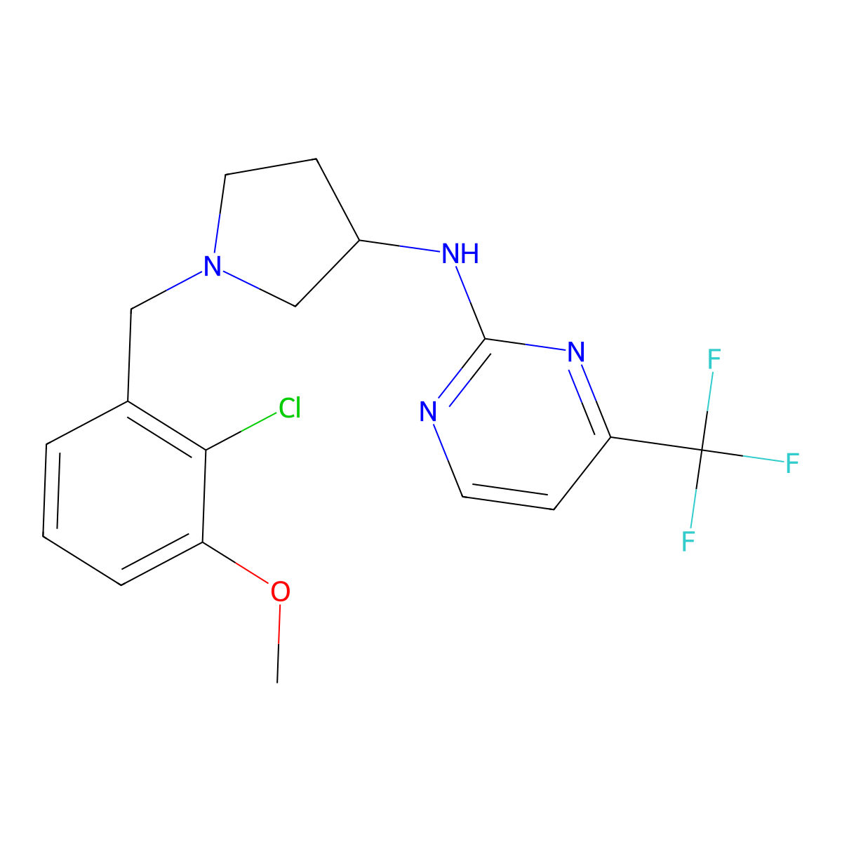N-{1-[(2-chloro-3-methoxyphenyl)methyl]pyrrolidin-3-yl}-4-(trifluoromethyl)pyrimidin-2-amine molecular structure, CAS 3054414-56-8