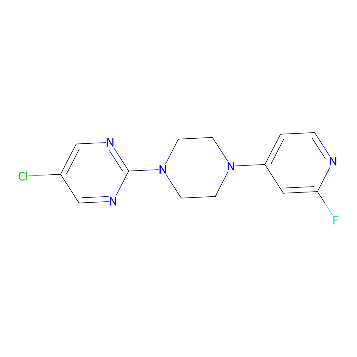 5-Chloro-2-[4-(2-fluoropyridin-4-yl)piperazin-1-yl]pyrimidine molecular structure, CAS 3054414-58-0