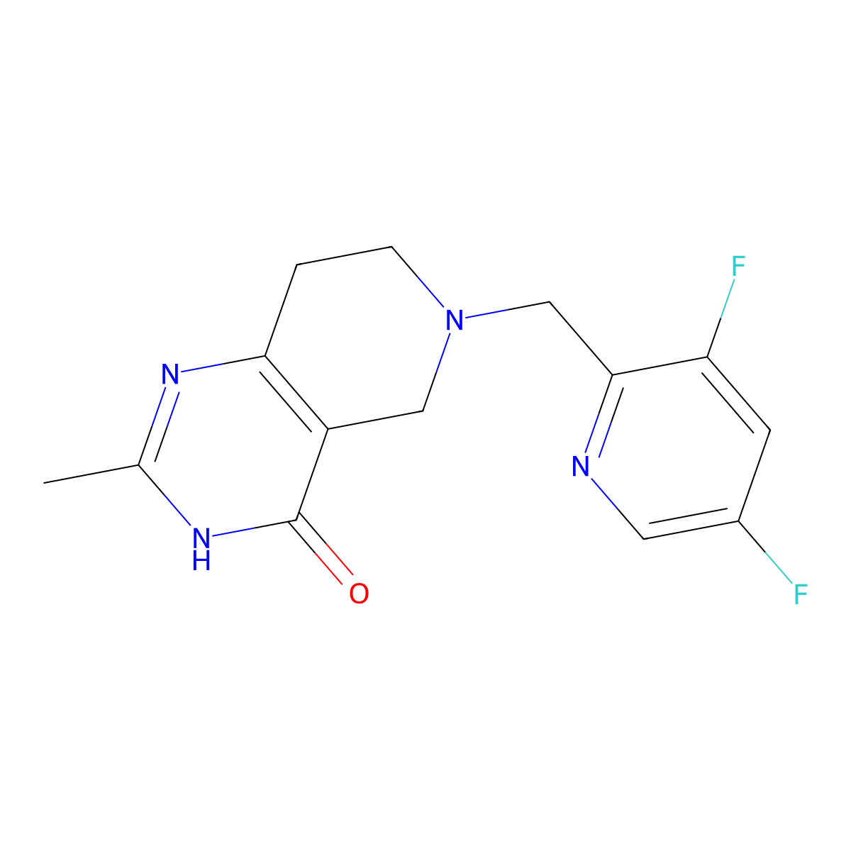 6-[(3,5-difluoropyridin-2-yl)methyl]-2-methyl-3H,4H,5H,6H,7H,8H-pyrido[4,3-d]pyrimidin-4-one molecular structure, CAS 3054414-59-1