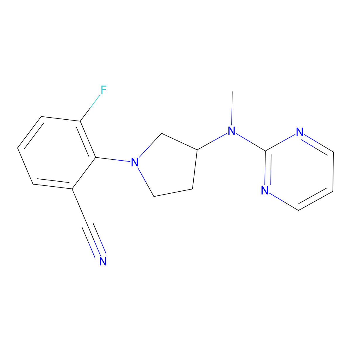 3-Fluoro-2-{3-[methyl(pyrimidin-2-yl)amino]pyrrolidin-1-yl}benzonitrile molecular structure, CAS 3054414-60-4