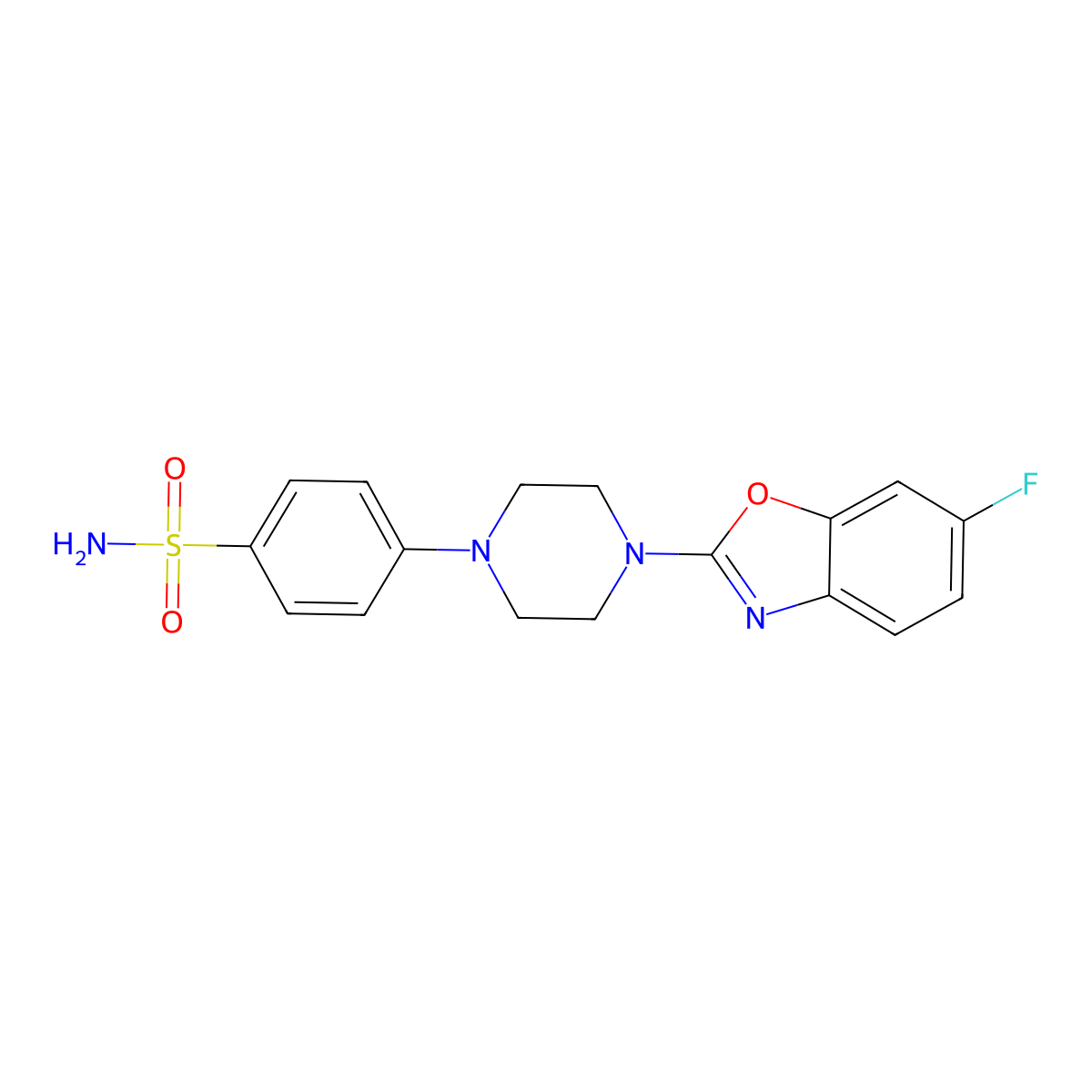 4-[4-(6-Fluoro-1,3-benzoxazol-2-yl)piperazin-1-yl]benzene-1-sulfonamide molecular structure, CAS 3054414-62-6