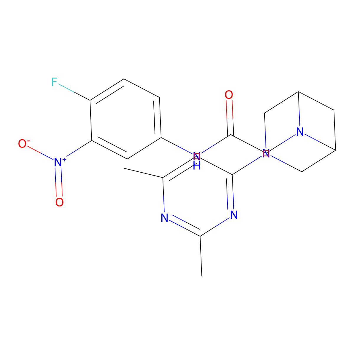 2-[3-(2,6-dimethylpyrimidin-4-yl)-3,6-diazabicyclo[3.1.1]heptan-6-yl]-N-(4-fluoro-3-nitrophenyl)acetamide molecular structure, CAS 3054415-19-6
