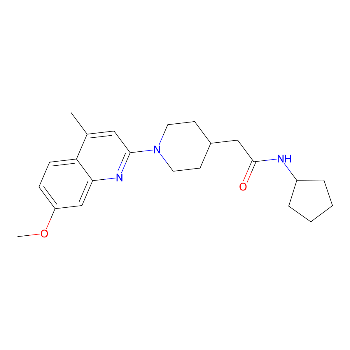 N-cyclopentyl-2-[1-(7-methoxy-4-methylquinolin-2-yl)piperidin-4-yl]acetamide molecular structure, CAS 3054415-25-4