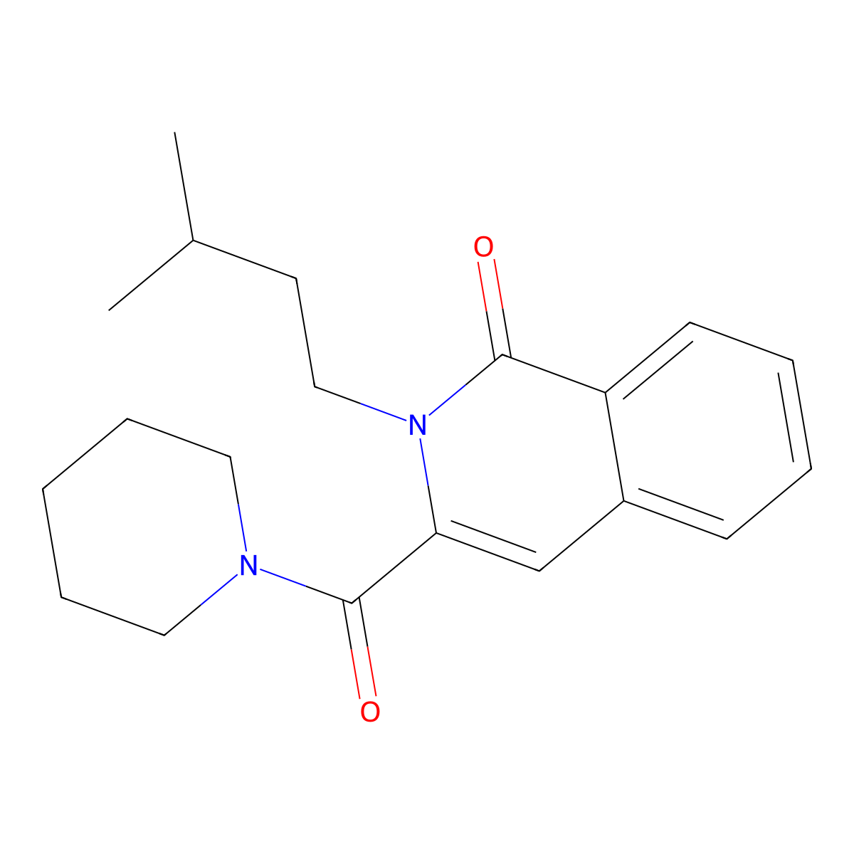 2-(3-Methylbutyl)-3-(piperidine-1-carbonyl)-1,2-dihydroisoquinolin-1-one molecular structure, CAS 3054415-28-7