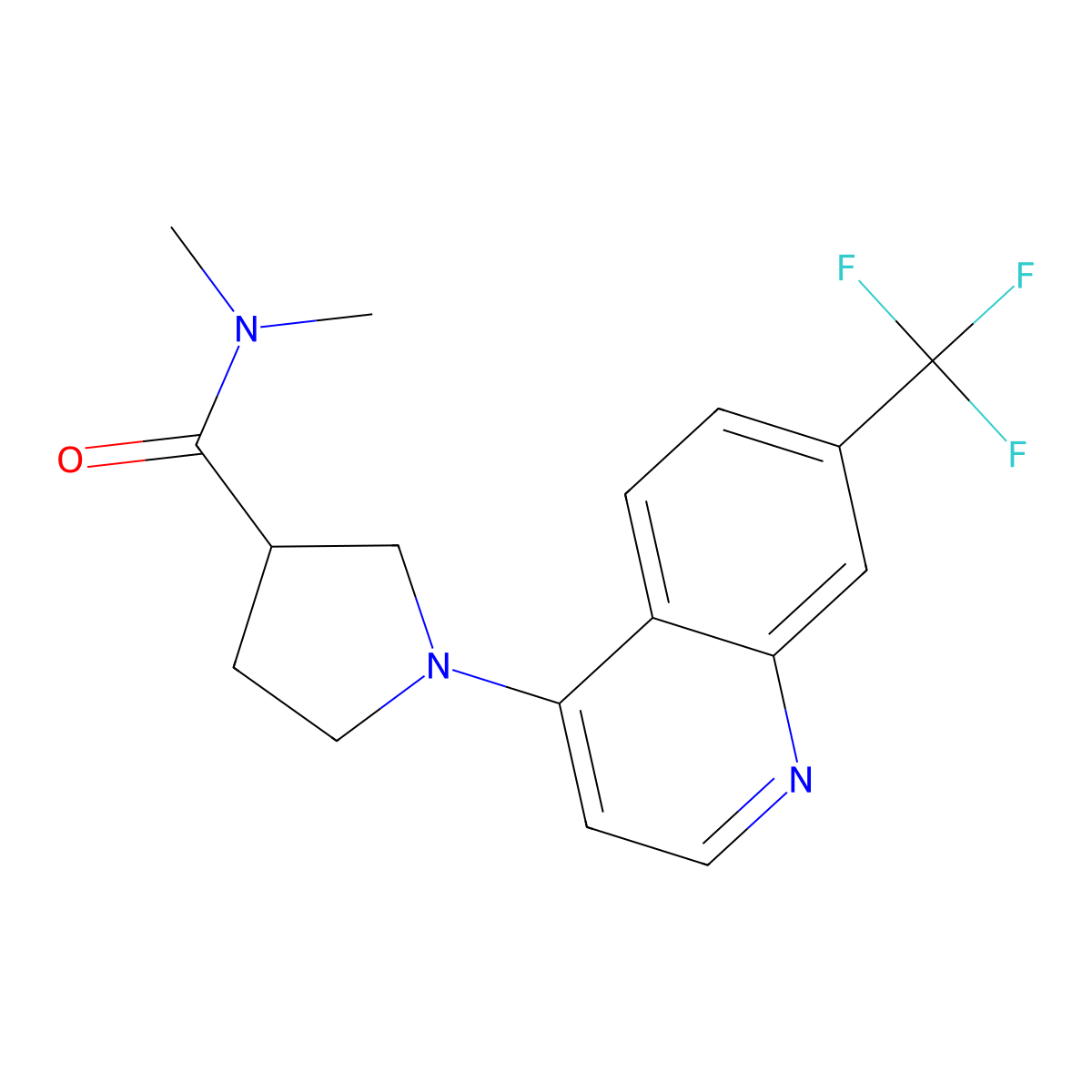 N,N-dimethyl-1-[7-(trifluoromethyl)quinolin-4-yl]pyrrolidine-3-carboxamide molecular structure, CAS 3054415-29-8