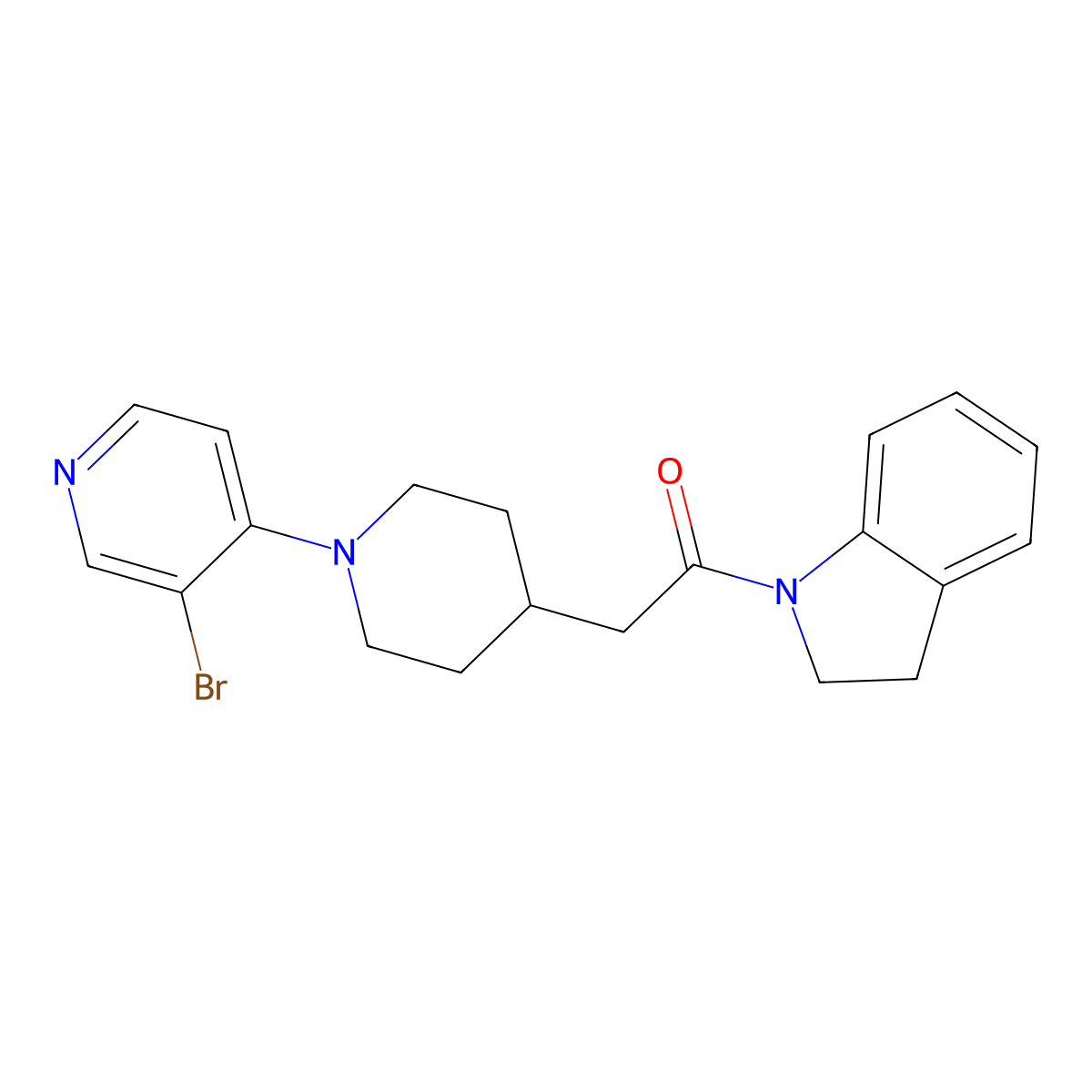 2-[1-(3-bromopyridin-4-yl)piperidin-4-yl]-1-(2,3-dihydro-1H-indol-1-yl)ethan-1-one molecular structure, CAS 3054415-30-1