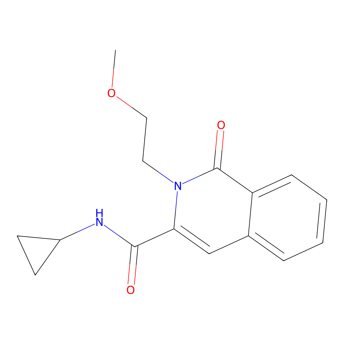N-cyclopropyl-2-(2-methoxyethyl)-1-oxo-1,2-dihydroisoquinoline-3-carboxamide molecular structure, CAS 3054415-31-2
